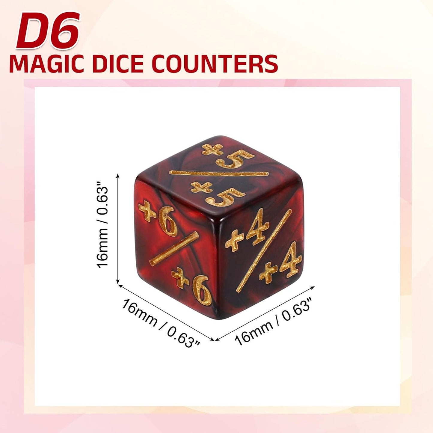 uxcell 24Pcs Magic Dice Counters, Acrylic D6 Life Token Dice Set with Pouch for Standard Cards Gaming Accessories, Red & Black