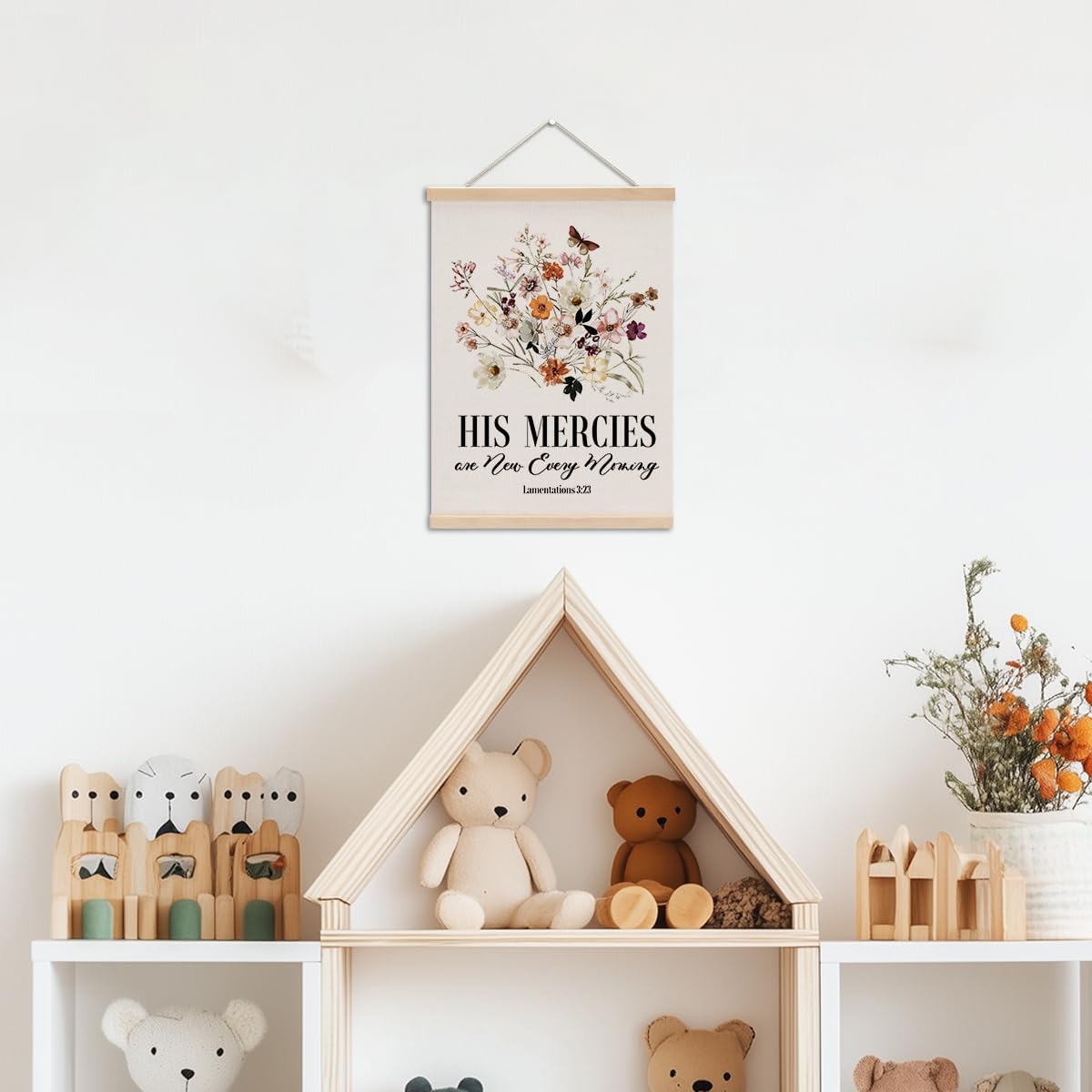 Christian Decor Floral Poster Hanger, Jesus Religious Wall Decor, Christian Gifts Bible Verse Spiritual Gifts Wall Art Wall Hanging Banner Farmhouse Church Bedroom Office Kitchen Living Room Decor