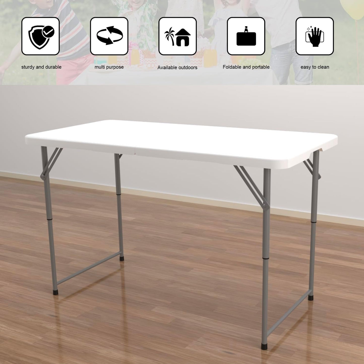 2-PCS 48" W x 24" D x 29.5" H - 4FT White Folding Table Heavy Duty Portable, Plastic Folding Utility Folding Table for Camping, Picnics & Parties