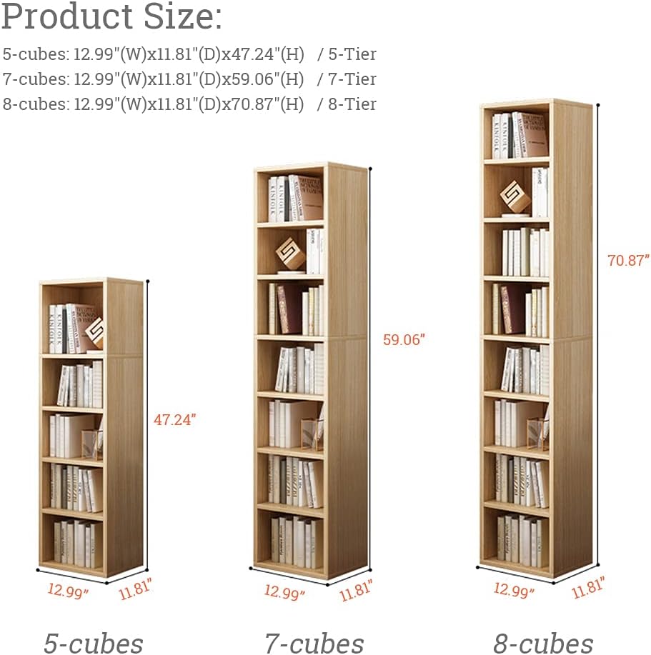 IOTXY Small Narrow Corner Bookcase - 47 Inches Tall Gap Freestanding Storage Cabinet, 5 Lattices Open Shelves Tower Rack, Cubes Bookshelf in White
