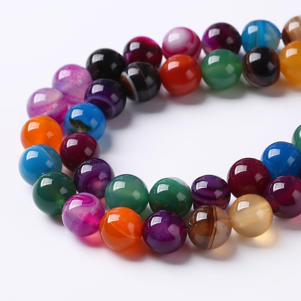 36pcs 10mm Natural Multicolor Stripe Agate Beads for Jewelry Making Natural Stone Energy Healing Beads DIY Bracelet Necklace 15" (10mm, Multicolor Stripe Agate)