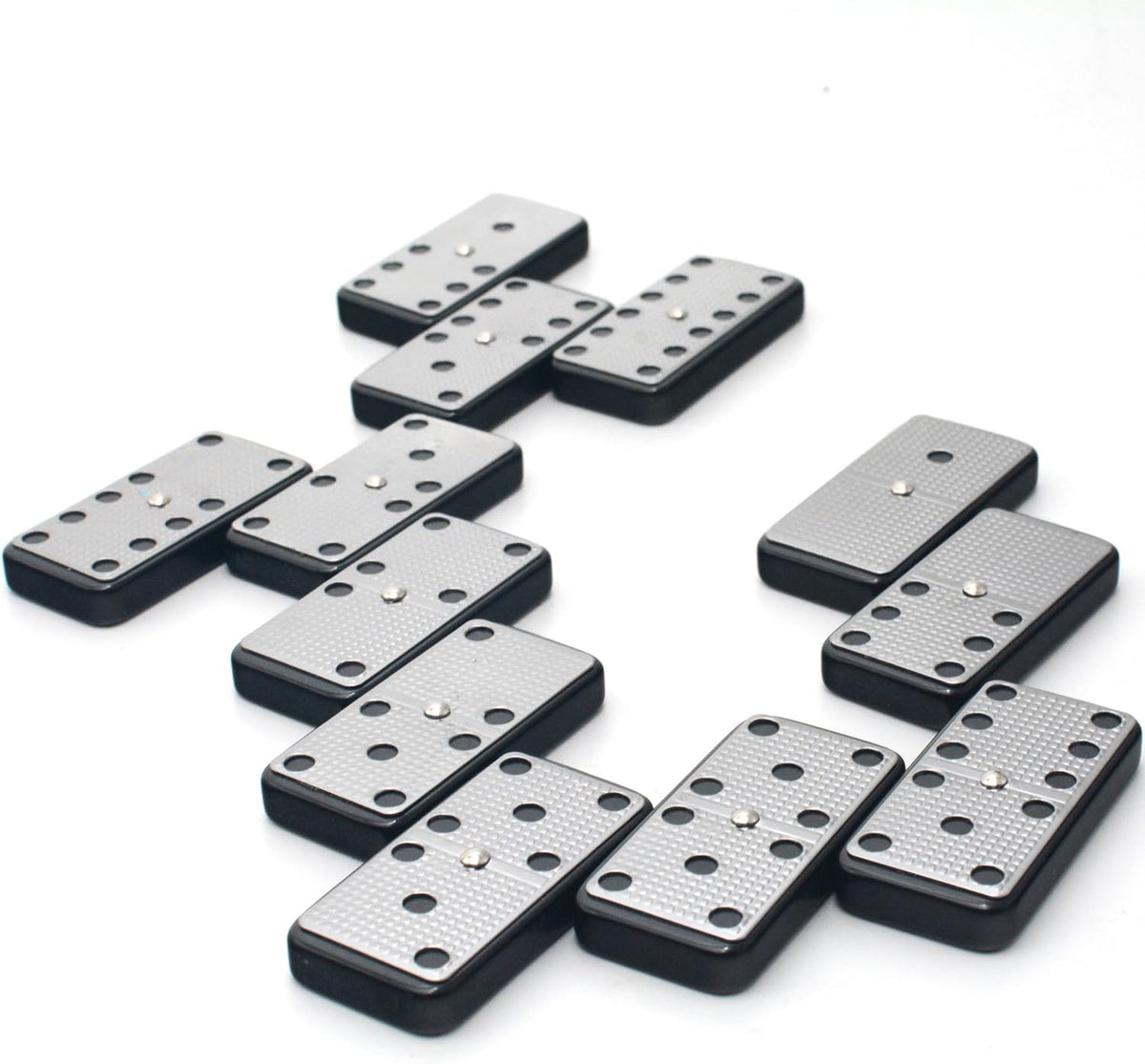 Bucher&Rossini Metal Surface Dominoes Set Double 6 - Classic Black Domino's Game Set with Silver Metal Surface for Adults and Kids Ideal Gift for Domino Players or Family Game Night
