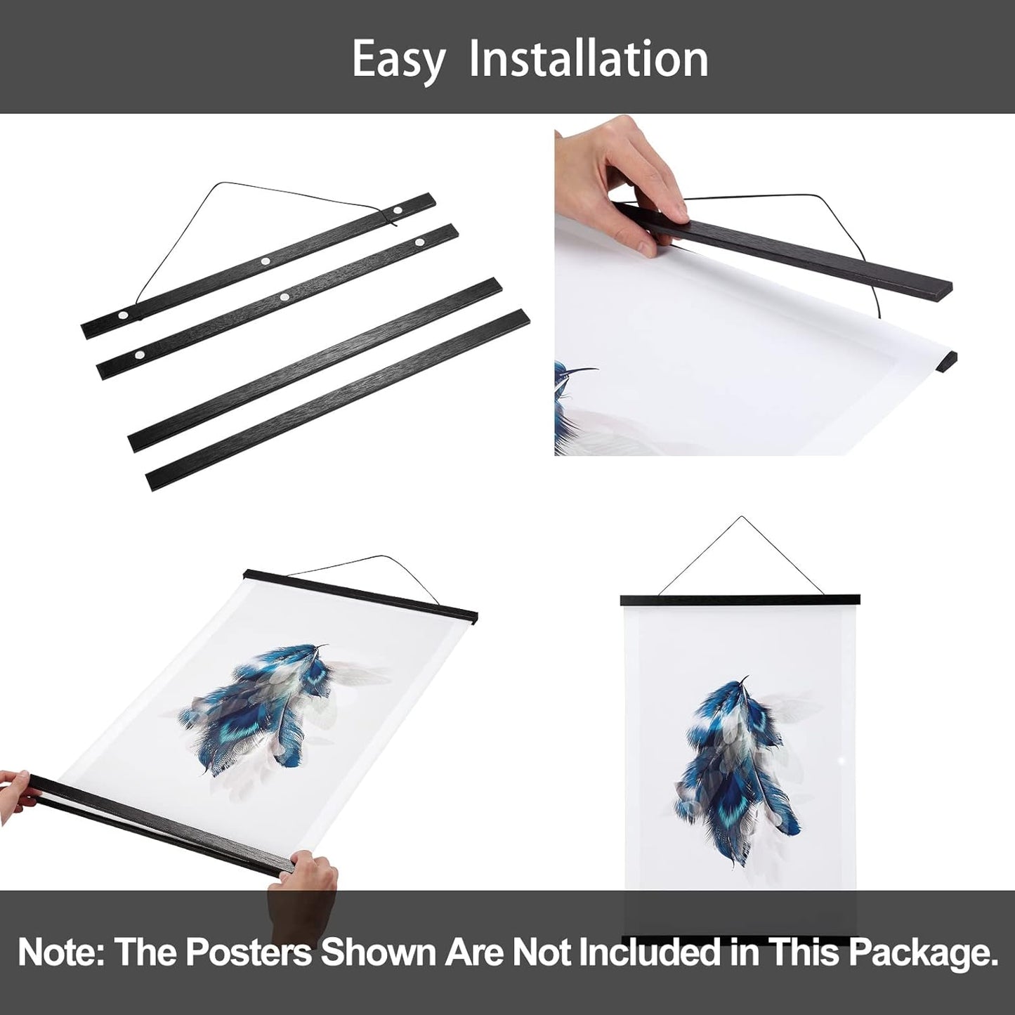 WITCOLOR Magnetic Poster Hanger Frame, Black Magnet Poster Frames 9x11 9x27 9x12 9x13 Poster Holder for Paintings, Photos, Maps, Scrolls, Picture, Canvas Works and Christmas Prints