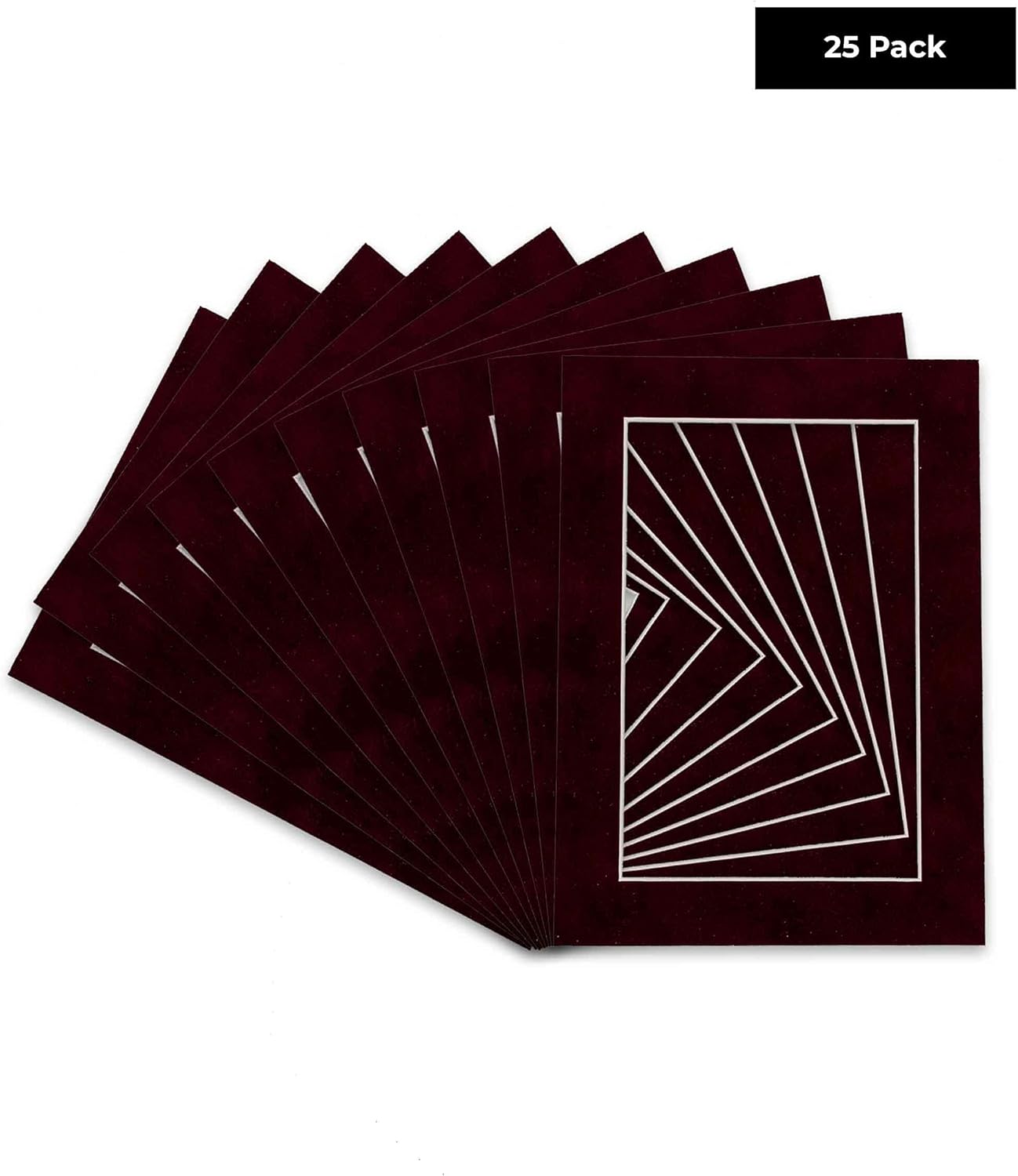 Pack of 25 Acid Free 8x10 Mats Bevel Cut for 5x8 Photos - Dark Red Suede Precut Matboards For Pictures, Photos, Framing - 4-ply Thickness