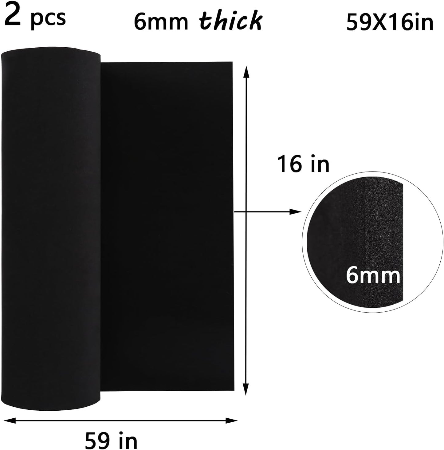 AMZQNART 2Pcs EVA Foam 6mm, Cosplay Foam 16x59 inch Black, High Density 90 kg/m³, for Craft Projects Cosplay Costumes, Fake Weapons, Decorations, Christmas, Easter, Thanksgiving, etc.