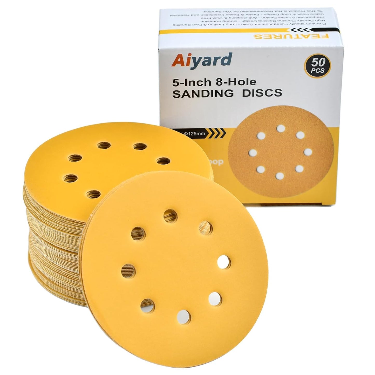 5-Inch 8-Hole Hook and Loop Sanding Discs 600-Grit Random Orbit Sandpaper, 50-Pack