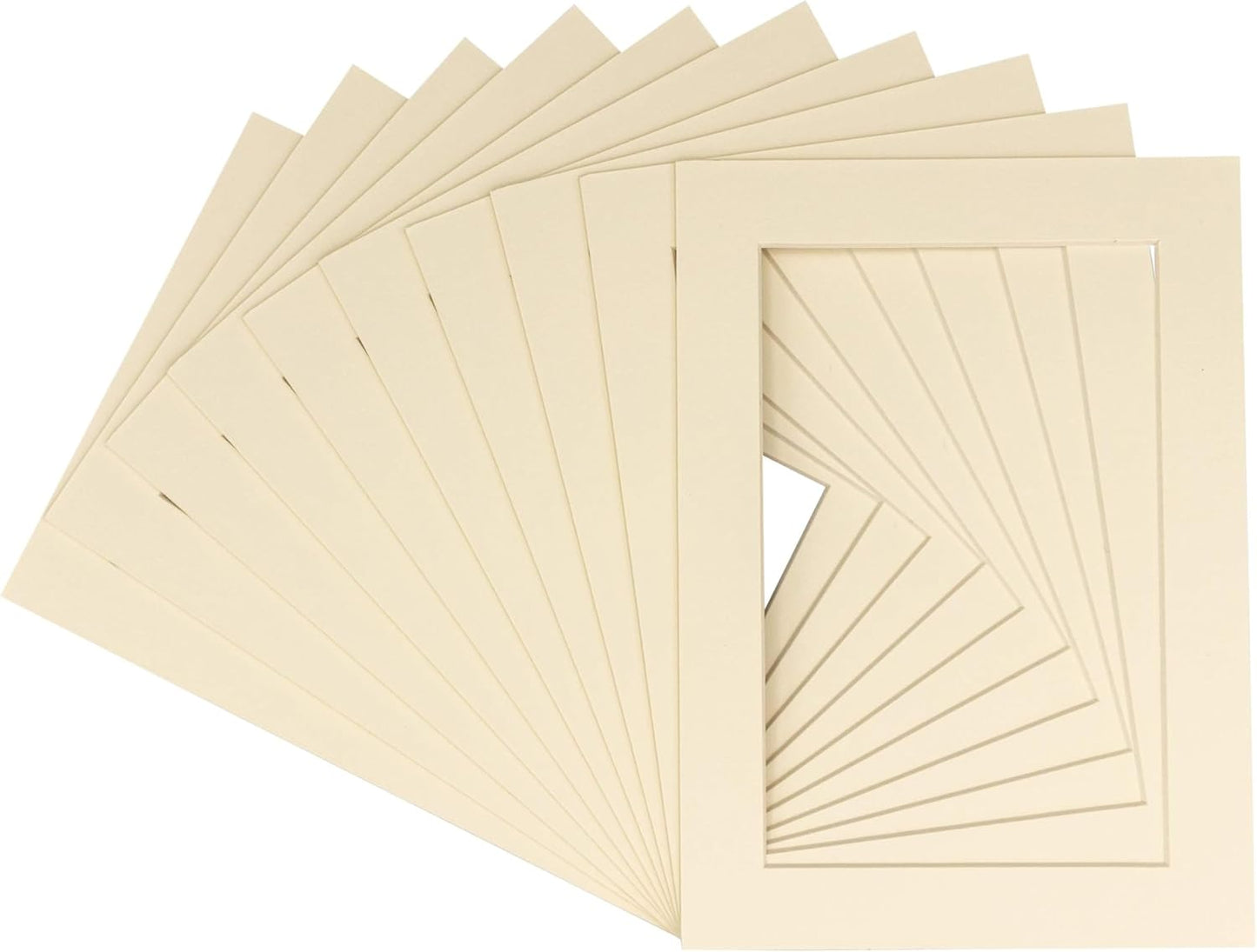 Pack of Ten Acid Free 8.5x11 Mats Bevel Cut for 7x9 Photos - Textured Cream Precut Matboards With Backing Boards and Self Seal Photo Mat Bags For Pictures, Photos, Framing - 4-ply Thickness