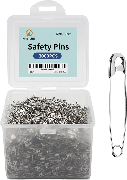 2000Pcs Assorted Safety Pins - 1.1 Inch Rust-Resistant Steel Wire Silver Sewing Pins for Clothes, Small 1 Inch Bulk for Crafts Use