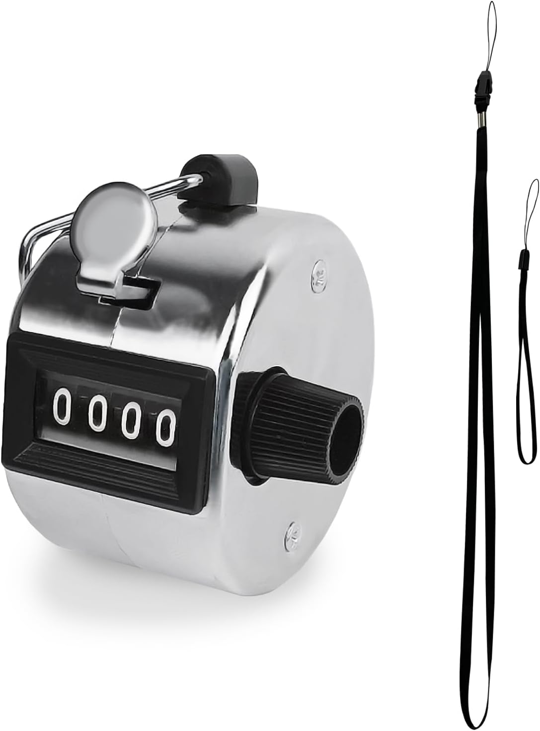 GDMINLO Metal Hand Tally Clicker Counter, 4-Digit Number Count Clicker with Metal Case Mechanical Counter for Coaching, Knitting, Lap, Fishing, Golf and Row with 2-Nylon Lanyard,Silver