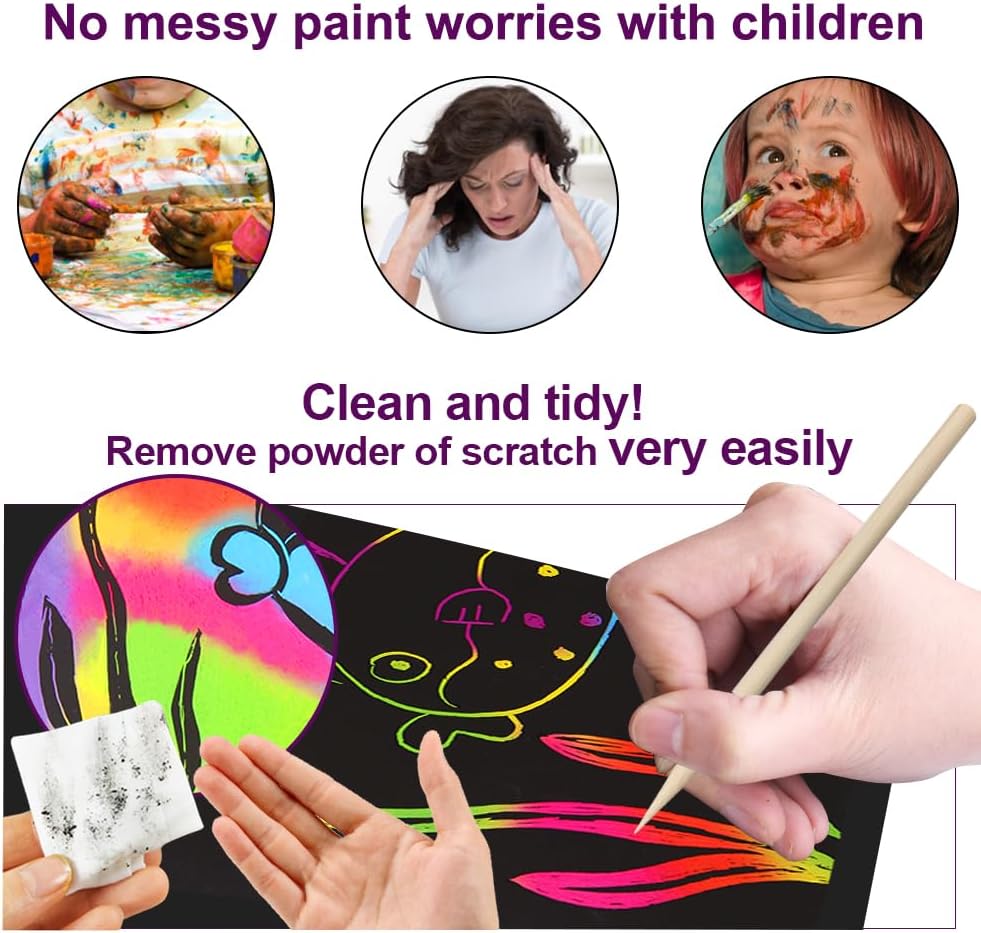 FUNNYB&G Rainbow Scratch Paper Art for Kids - 100 Pcs Magic Rainbow Scratch Paper Off Set Scratch Easter Crafts Arts Supplies Kits Pads Sheets for Party Games Halloween Christmas Birthday Gifts