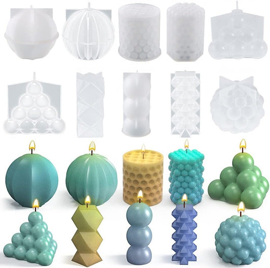 10 Pcs Geometric Candle Mold, Unique Candle Molds for Candle Making, Epoxy Mold for DIY Desk Decor, Home Table Romantic Decoration(White)