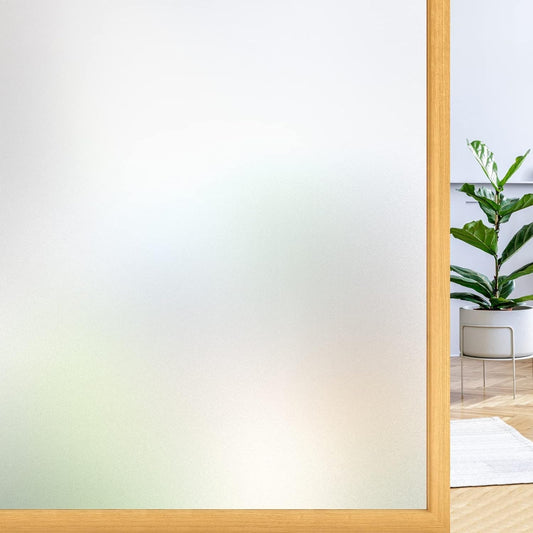 rabbitgoo Window Privacy Film, Frosted Glass Window Clings, Static Cling UV Heat Blocking Door Stickers for Home Bathroom, Removable Indoor Decal Coverings Day and Night, Pure, 35.4 x 393.7 Inches