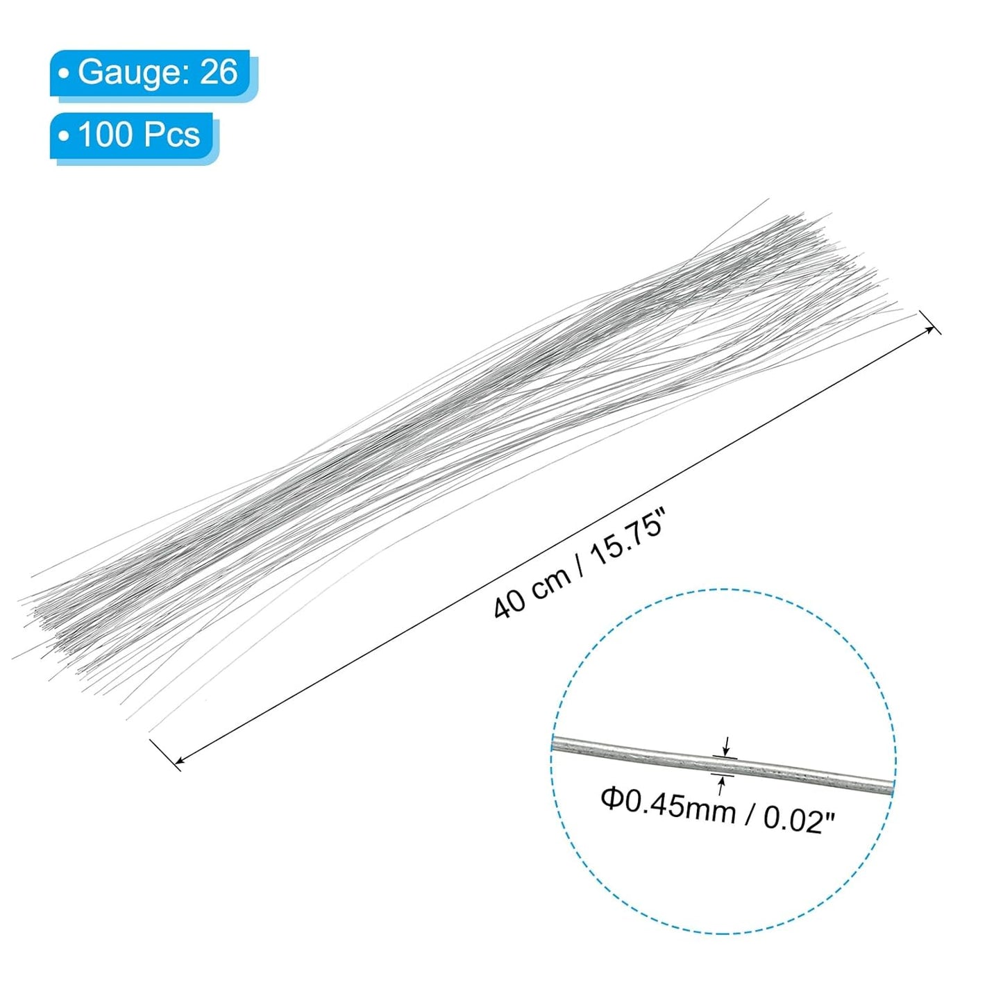 PATIKIL 22 Gauge 16" Floral Stem Wire, 100 Pcs Paper Wrapped Iron Artificial Flower Stem Accessories for DIY Bouquet Stem and Craft Decoration, Silver
