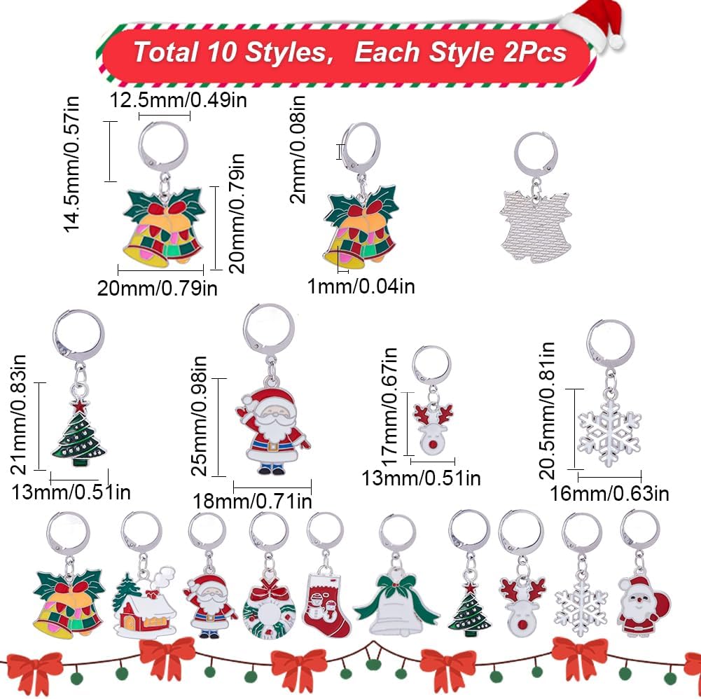 SUNNYCLUE 1 Box 20pcs Christmas Stitch Markers Knitting Crochet Knitting Markers Leverback Hoop Stitch Marker Enamel Crochet Knitting Markers for Knitting Weaving Sewing Needleworks DIY Craft Supplies