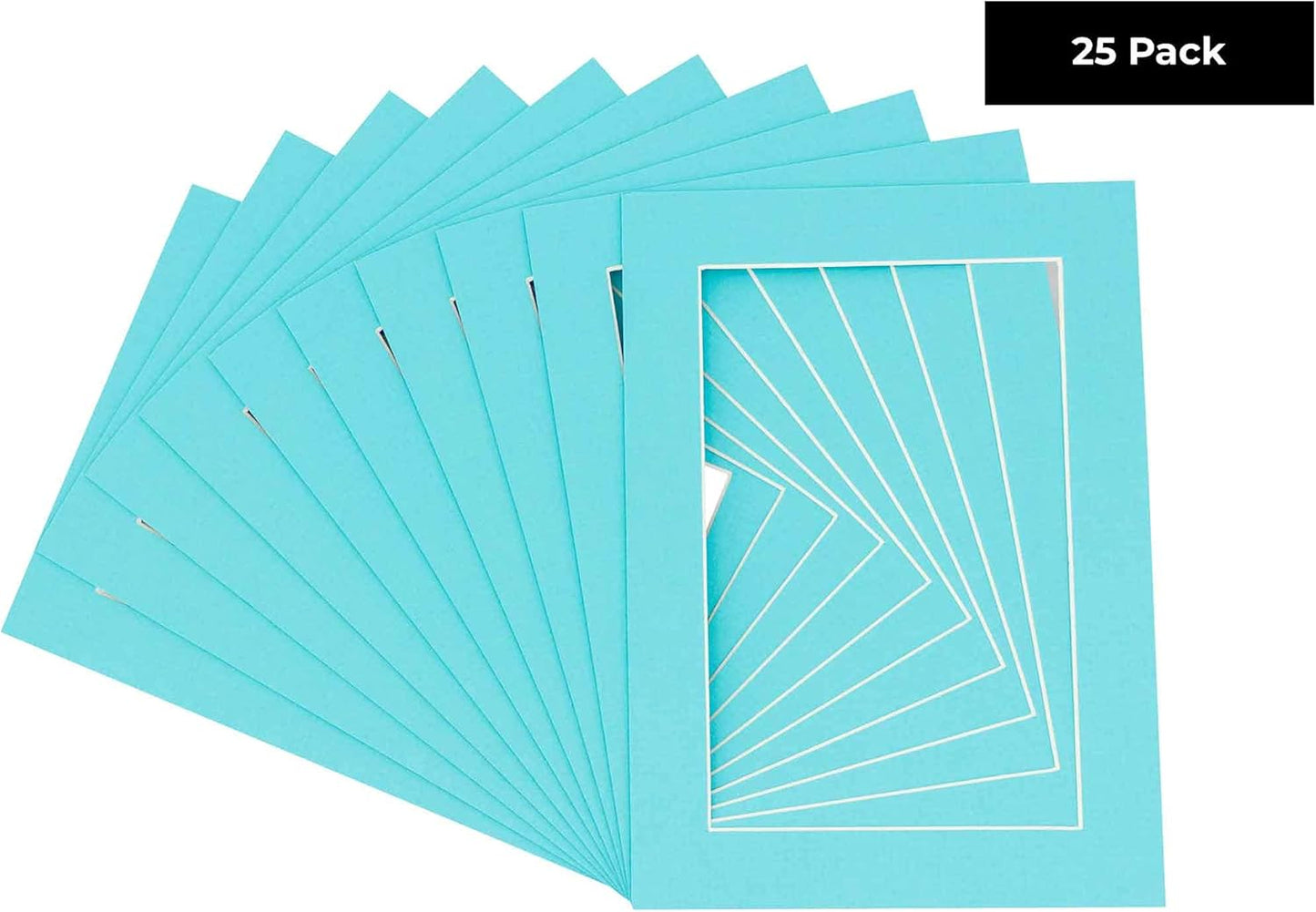 Pack of 25 Acid Free 8.5x11 Mats Bevel Cut for 7x9 Photos - Aquamarine Blue Precut Matboards for Pictures, Photos, Framing - 4-ply Thickness