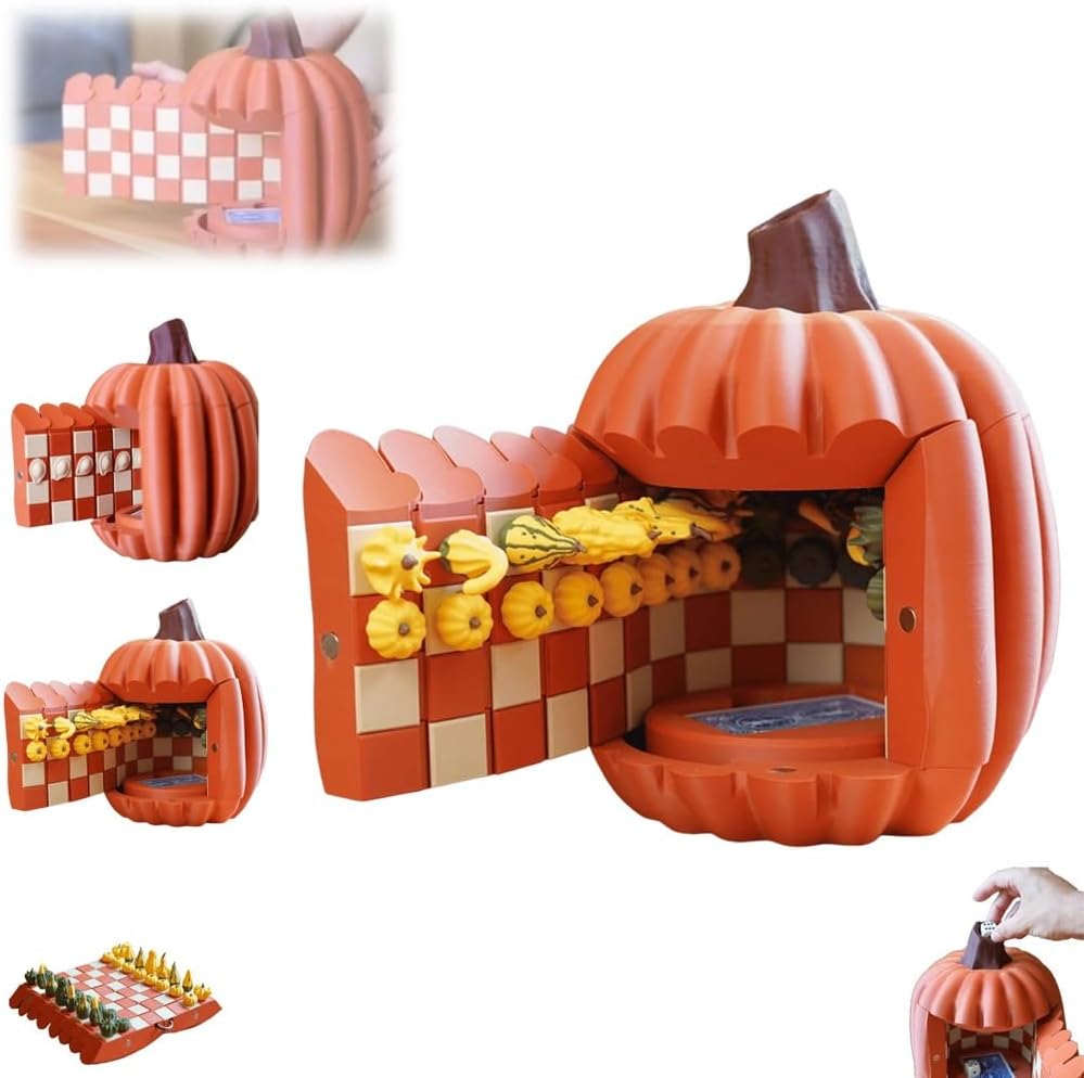 Pumpkin Game Set: Magnetic Chess Checkers, Cribbage, Dice Tower, Card Holder, Gourd Gambit Pumpkin Chess Expansion Pack for Gourd Games, 3D Printing Portable Adult Pumpkin Board Game Set(#2)