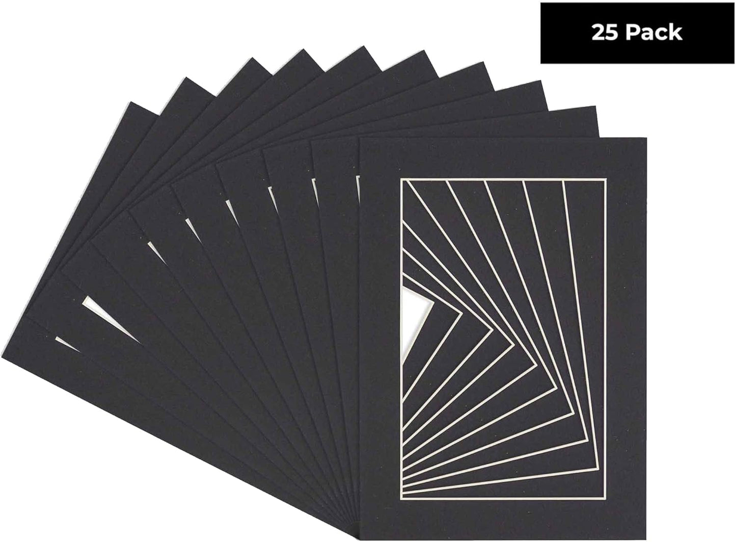 6x8 Mat for 8x10 Frame - Precut Mat Board Acid-Free Show Kit with Backing Board, and Clear Bags Black 6x8 Photo Matte Made to Fit a 8x10 Picture Frame Matboard for Framing, Pack of 25 Mats
