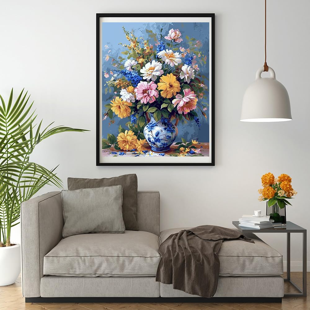 Moohue 14ct Counted Stamped Cross Stitch Kits for Adults Elegant Flowers Printed Cross Stitch Patterns Art Crafts Cross Stitch Supplies (Flowers 2)