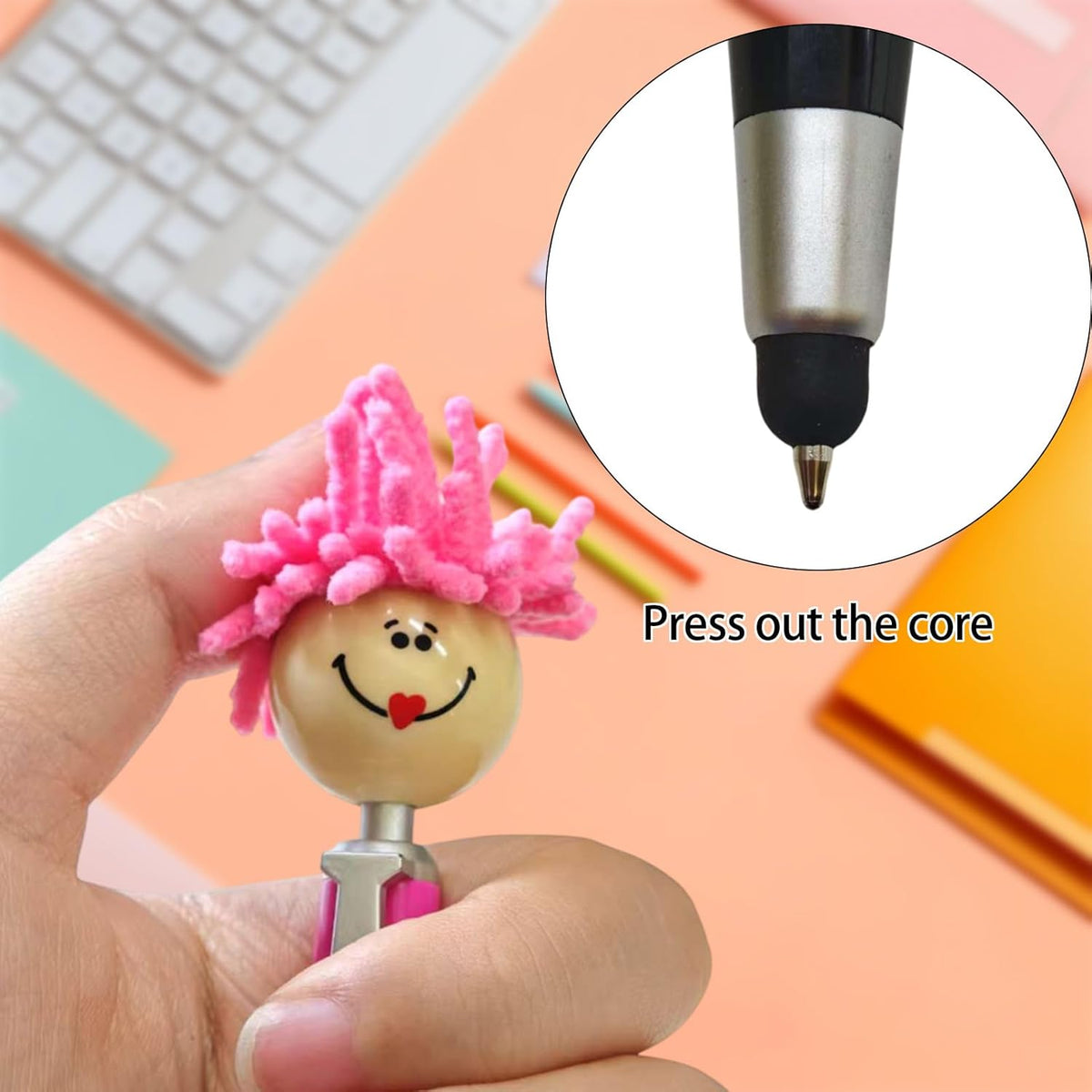 Pens,ballpoint pen,8pcs Mop Head Ballpoint Pens, Funny Mophea Topper Pen with Plush Hair Writing Click Pen Portable Cute Cartoon Multi-function Signing Pens Decor Gift for Office Home Kids and Adultes