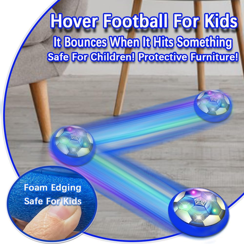 VNVDFLM Kids Toys Hover Soccer Ball with LED Light and Soft Foam Bumper, Air Floating Soccer Ball - Indoor Outdoor Game Gifts for Boys & Girls (Age 3-9) (Blue)