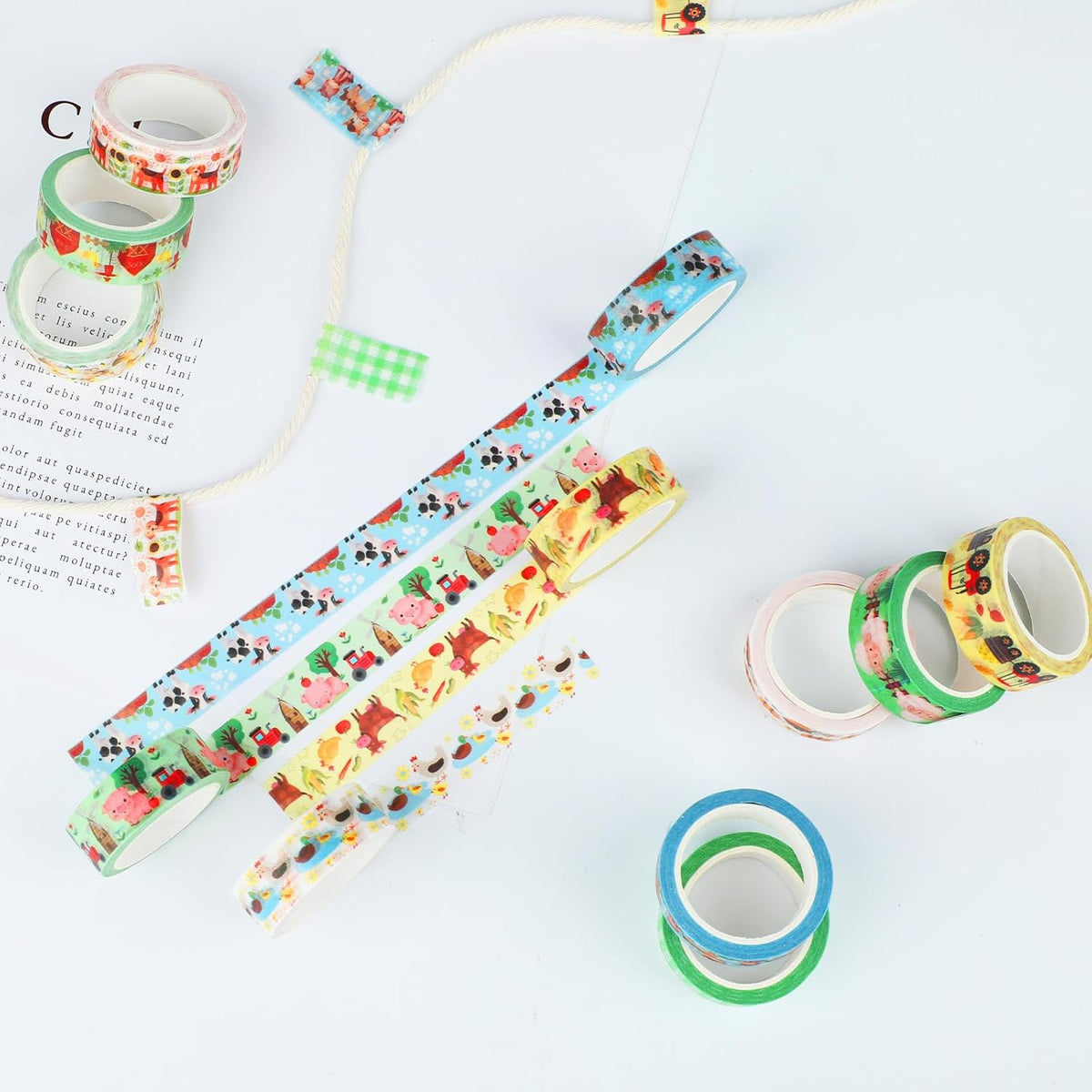 12 Rolls Farm Animals Washi Tape Set, Farmhouse Cow Sheep Pig Ducks Decorative Tapes, Fall Cute Cartoon Masking Tape for Journaling Scrapbook Journals Planners DIY Crafts Christmas Party Decor 16.4FT