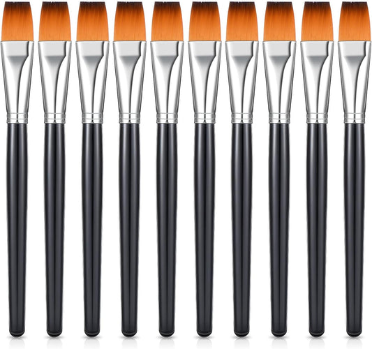 Zonon 10 Pcs 3/4 Inch Flat Paint Brushes Acrylic Painting Craft Accessories Small Watercolor Paint Brushes Bulk for Adult Artist Detail Oil Canvas Face(8.1 x 0.9 x 3/4 Inch,Black)