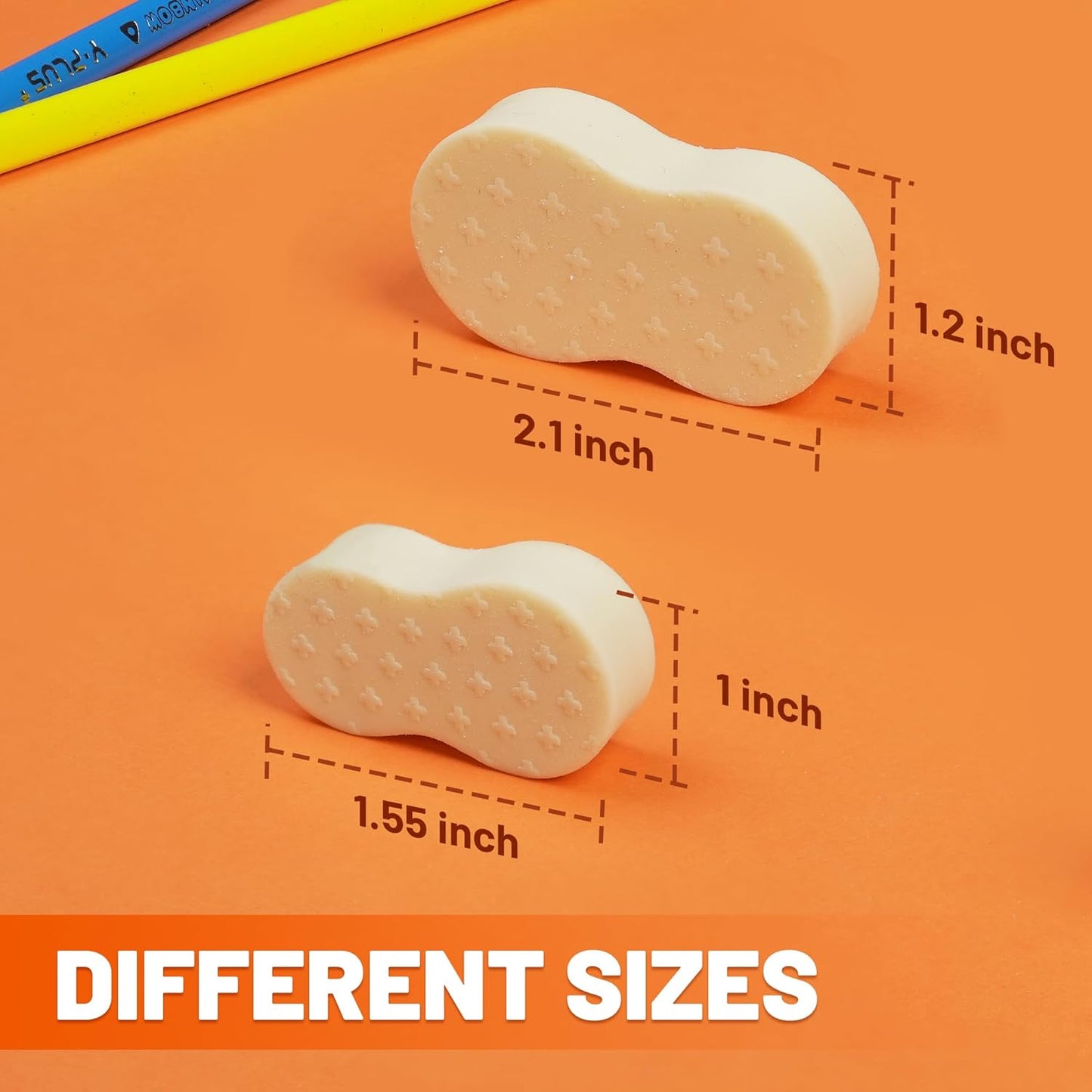 Yplus Eraser Line - Hipolymer Pencil Erasers for School Office, Cute White Rubber Eraser for Kids, Artist No Residues, 6 Pcs Multicolors