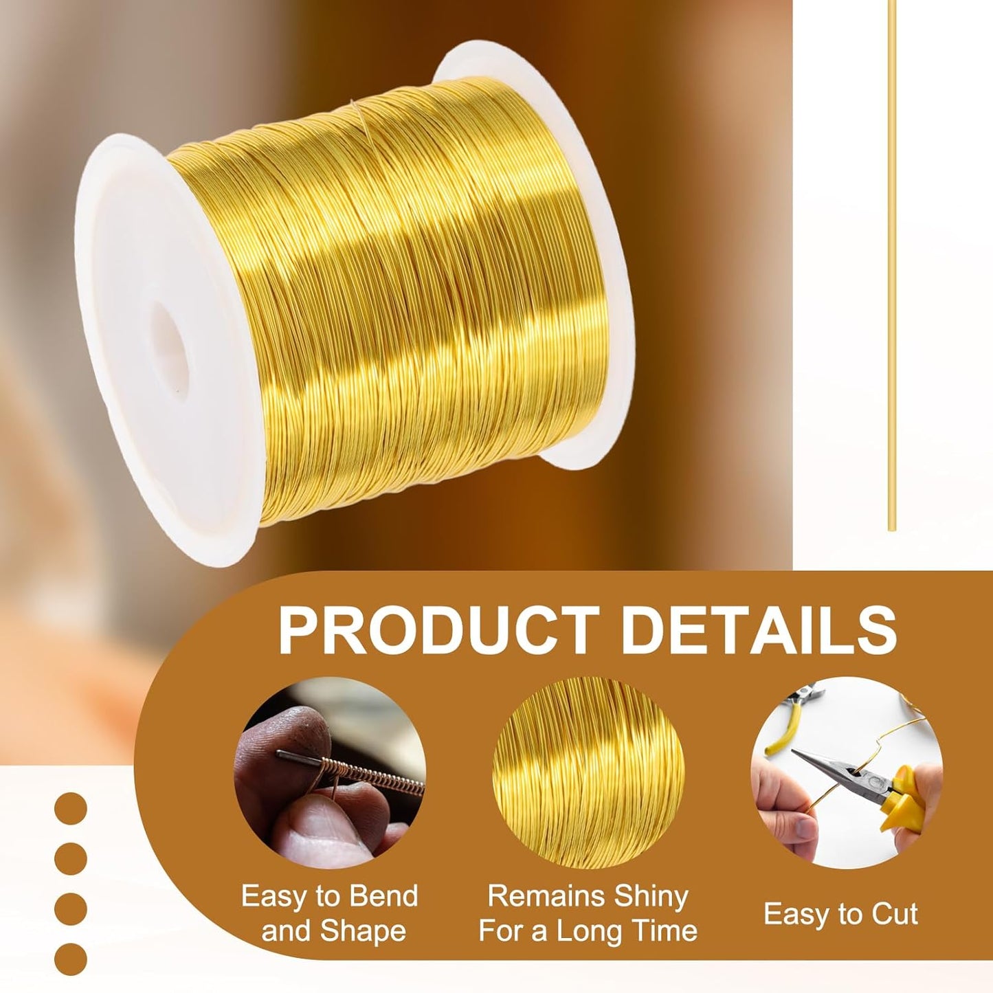 PATIKIL 26 Guage/ 0.4 mm 328 Feet Jewelry Craft Wire, 2 Pcs Copper Beading Wires with Plier for Beading Jewelry Making Supplies Earrings Bracelets Accessories Sculptures Gardening, Gold