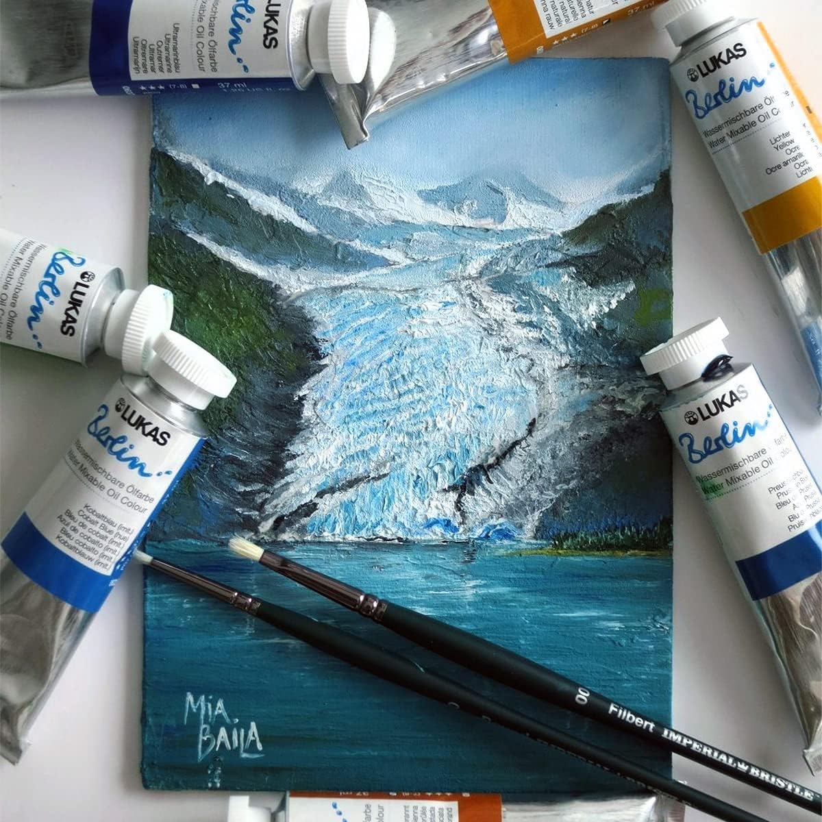 Lukas Berlin Pro Artists Water Mixable Oil Paint 200 ml Tube Viridian Hue, Water Soluble, Lightfast Pigments, Quick Drying, Easy Clean-Up, Eco-Friendly, Professional Quality, 40 Color Range