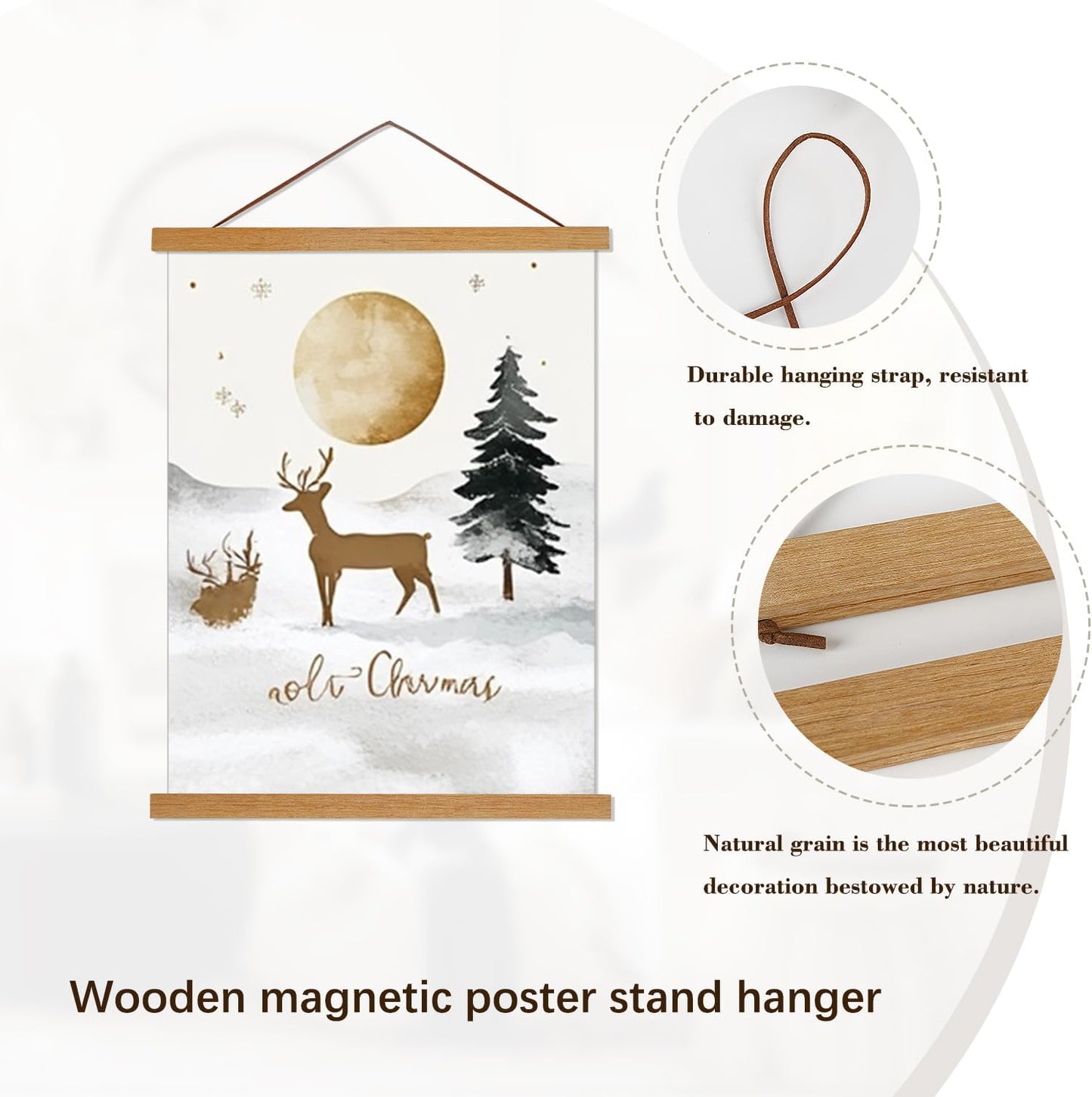 Artmag Magnetic Poster Hanger Frame, 26x38 26x37 26x20 Light Wood Wooden Magnet Canvas Artwork Print Poster Hangers Frames Hanging Kit (Teak Wood, 26")