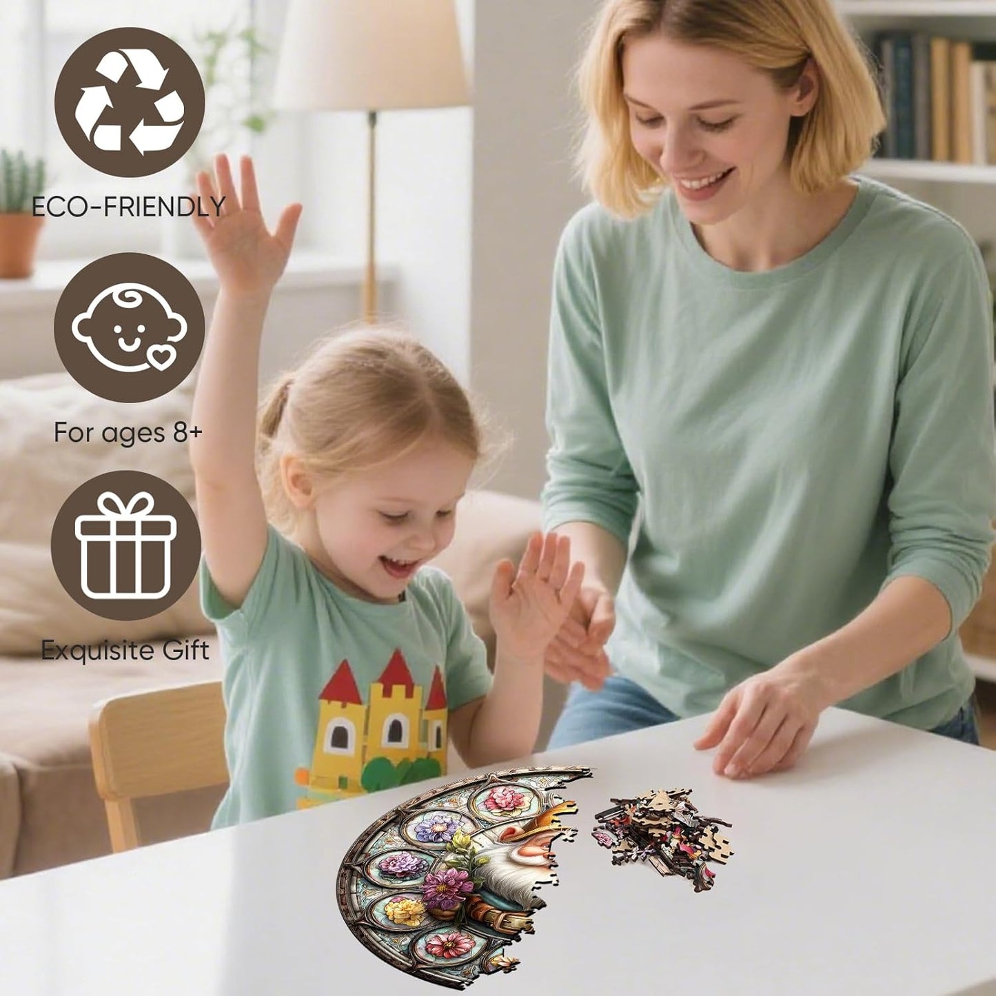 Wooden Puzzles for Adults, Gnome Puzzle 200 Pieces, Unique Shaped Jigsaw Puzzles for Adults and Kids, Birthday Gifts Fun Family Game 11.2'' x 11.2''