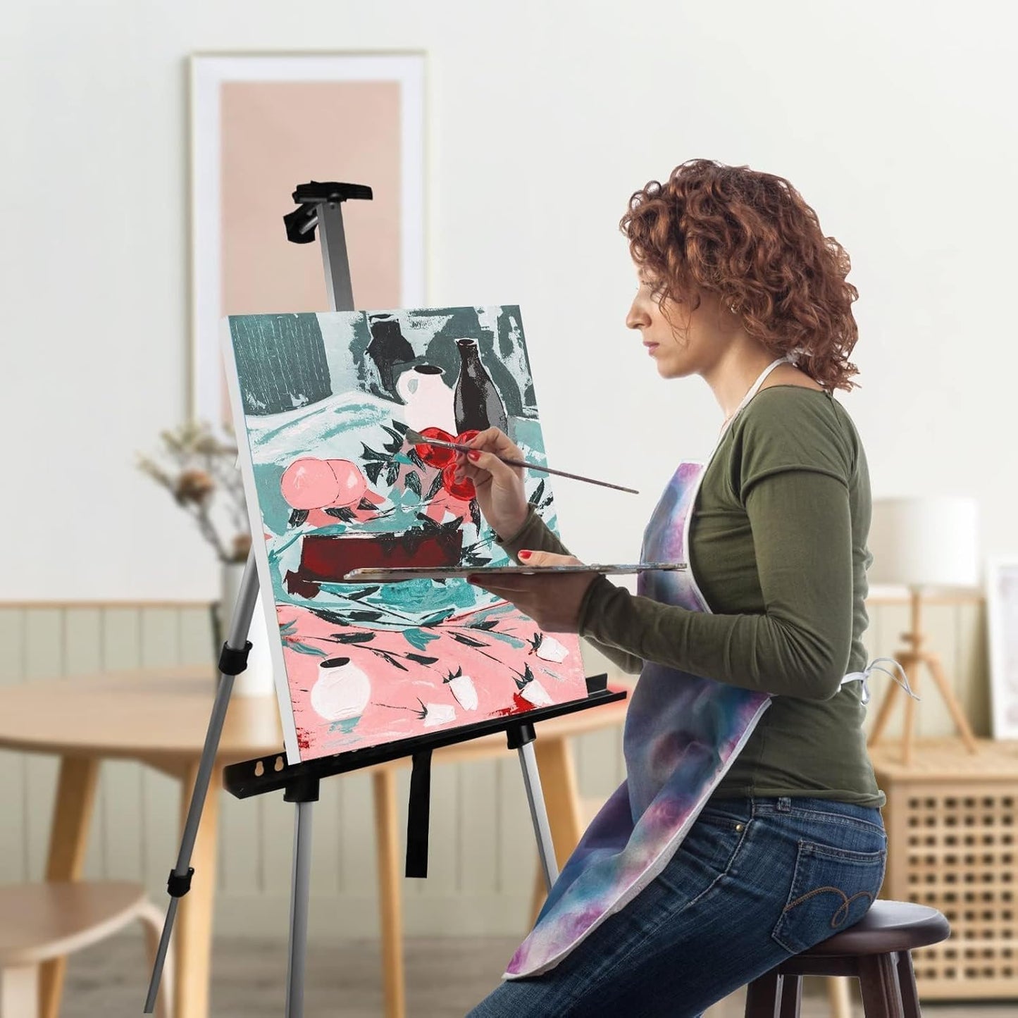 RRFTOK Art Painting Artist Easel Stand,Aluminum Metal Tripod Adjustable Easels for Painter Canvases Height from 17 to 66 Inch - Carry Bag for Table-Top/Floor Drawing and Displaying 2-Pack.
