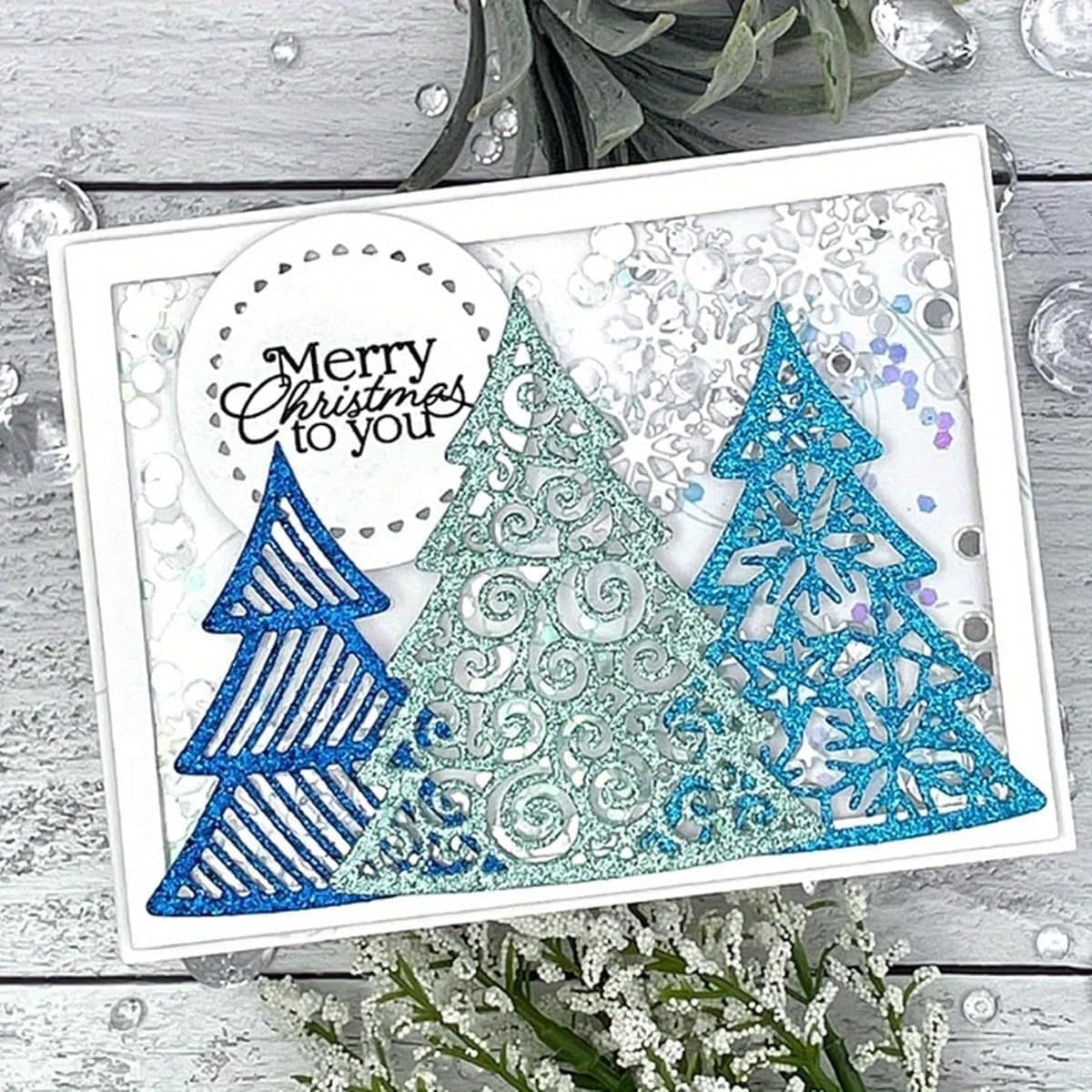 Mvchifay Cutting Dies for Card Making Metal Die-Cuts Scrapbooking Tool Hollow Frame DIY Craft Punch Template Embossing for Paper Album Decor (3 Christmas Tree-14.3x9.1cm)