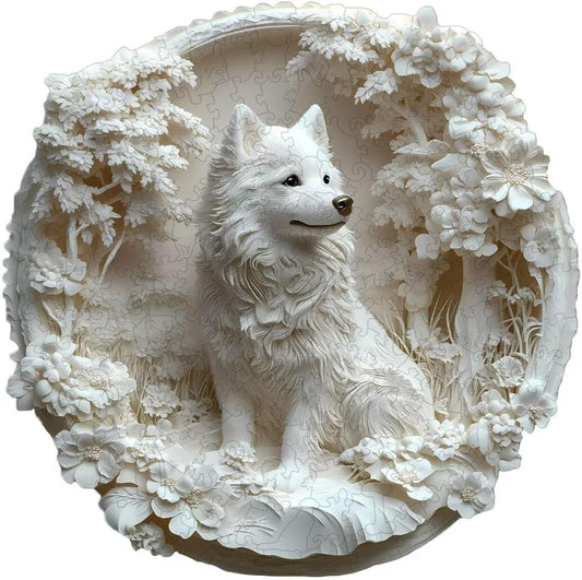 Wooden Puzzles Adults, 3D Paper Samoyed Dog Wooden Puzzles 295 Pieces, Unique Animal Shaped Wood Challenging Jigsaw Puzzles Gifts for Adults, 13.4x13.1in