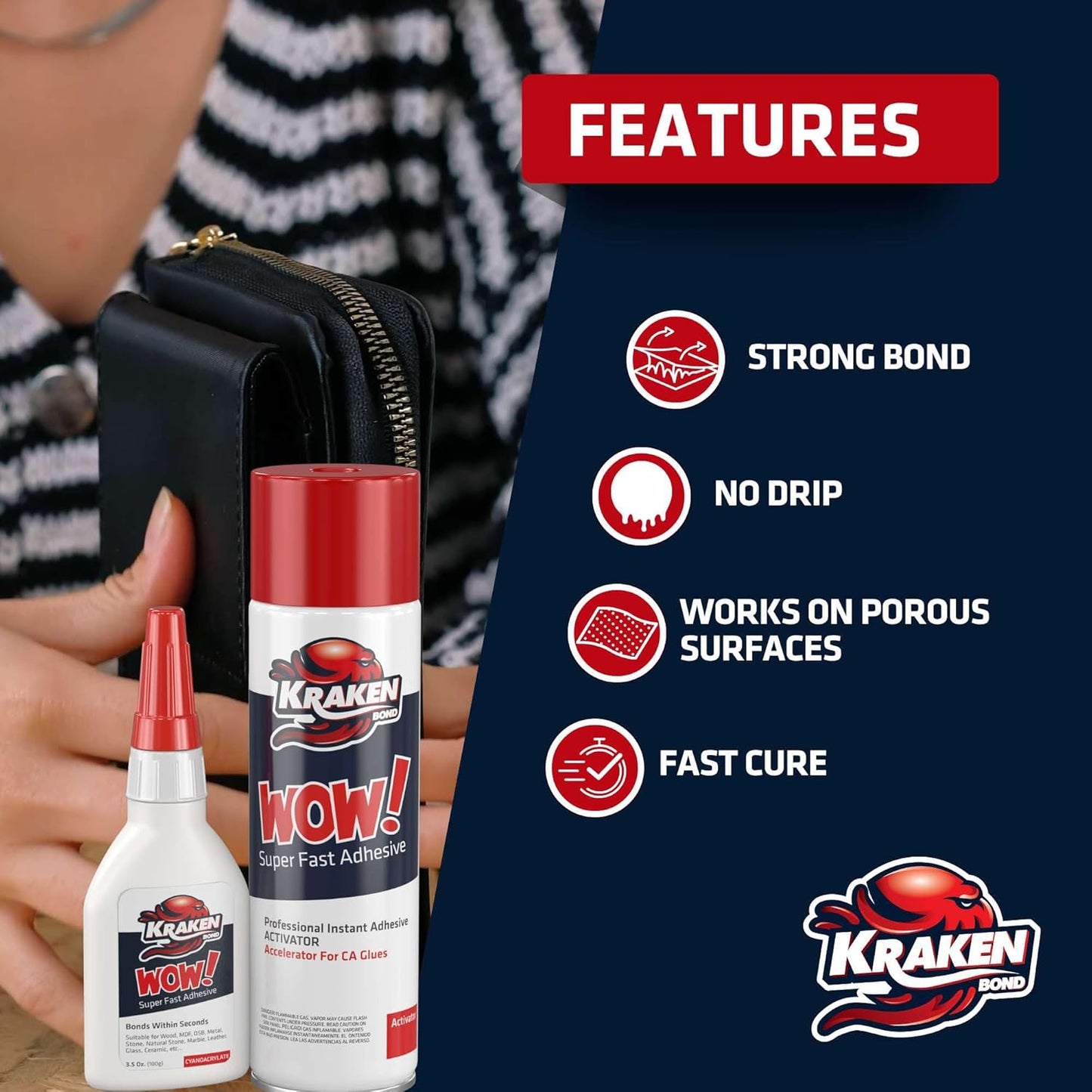 Kraken Bond Wow! CA Glue (1x3.50 oz) with Spray Adhesive Activator (1x13.50 fl oz) - Cyanoacrylate, with Activator, Fast CA Glue for Woodworking, Crazy & Craft - 1 Pack