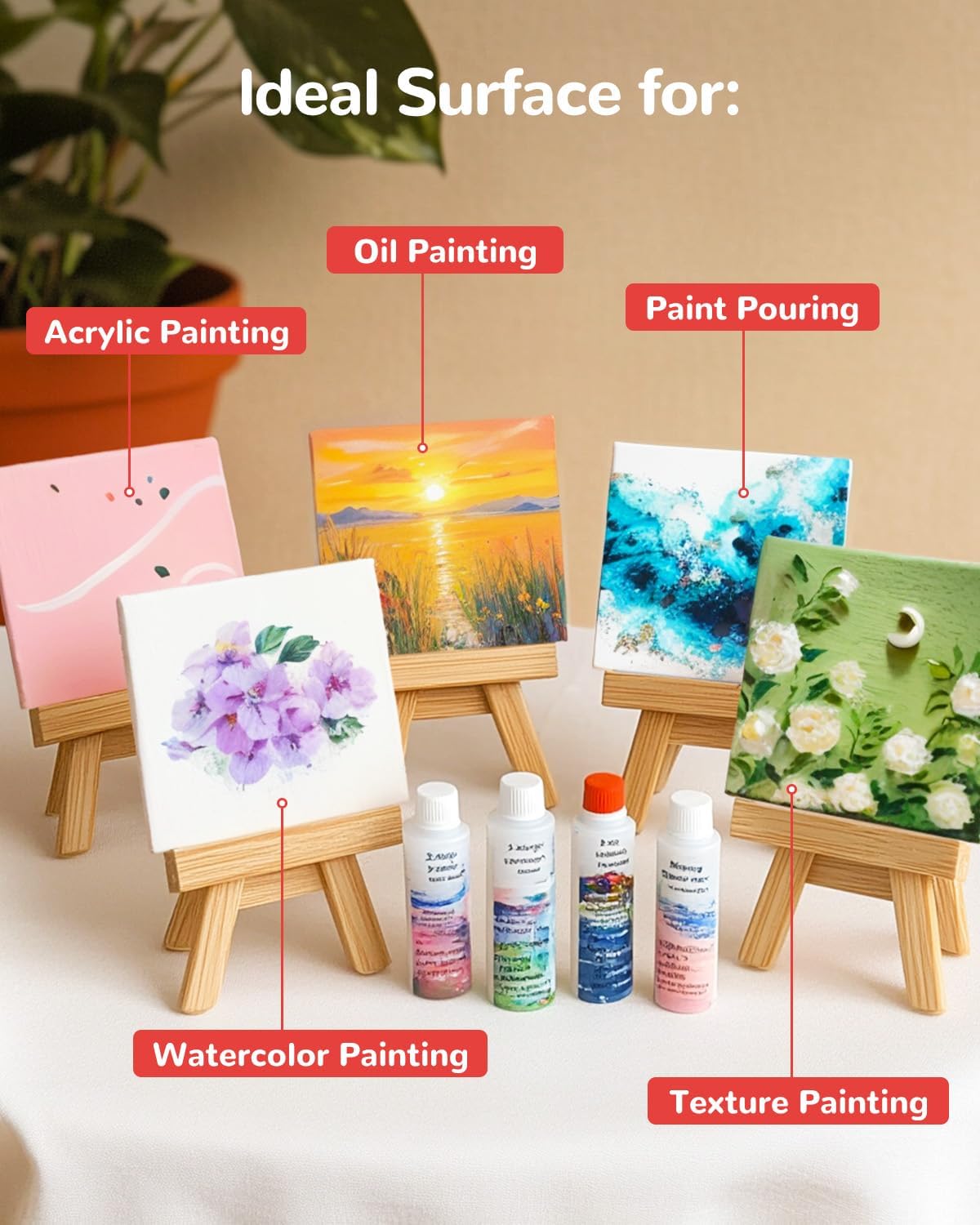 Mini Canvas Boards for Painting 36 Pack, 4x4 Inch Canvas Panels, 100% Cotton White Blank Art Supplies for Acrylics Oil Watercolor Tempera Paints