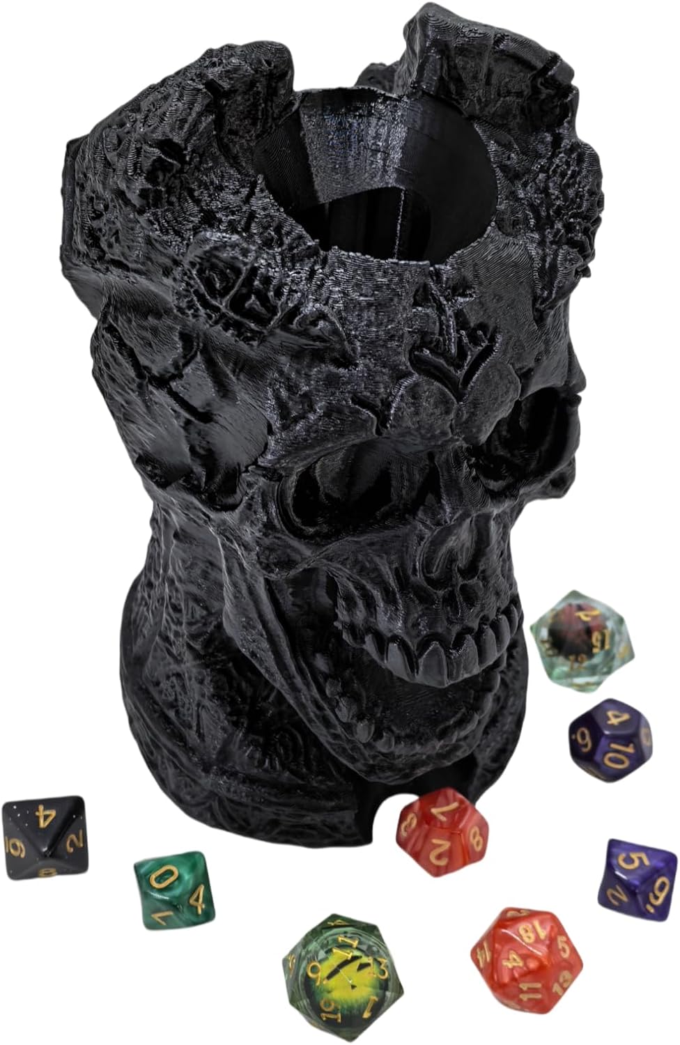 Dark Skull Dice Tower Dungeons and Dragons RPG abletop Roleplaying Game Jail D&D (Random 7PCS D20 Dice Set Included) Black