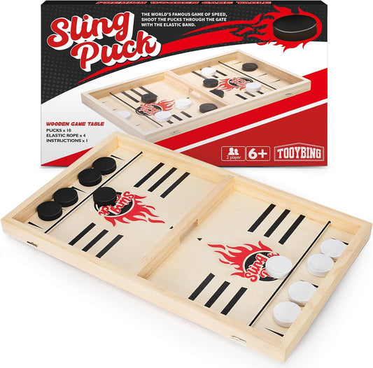 Large Fast Classic Slingshot Puck Game, Wooden Hockey Board Games for Family Night, Table Game for Adults and Kids, 2 Player Games for Ages 6 and Up, Test Speed and Accuracy, Air Hockey
