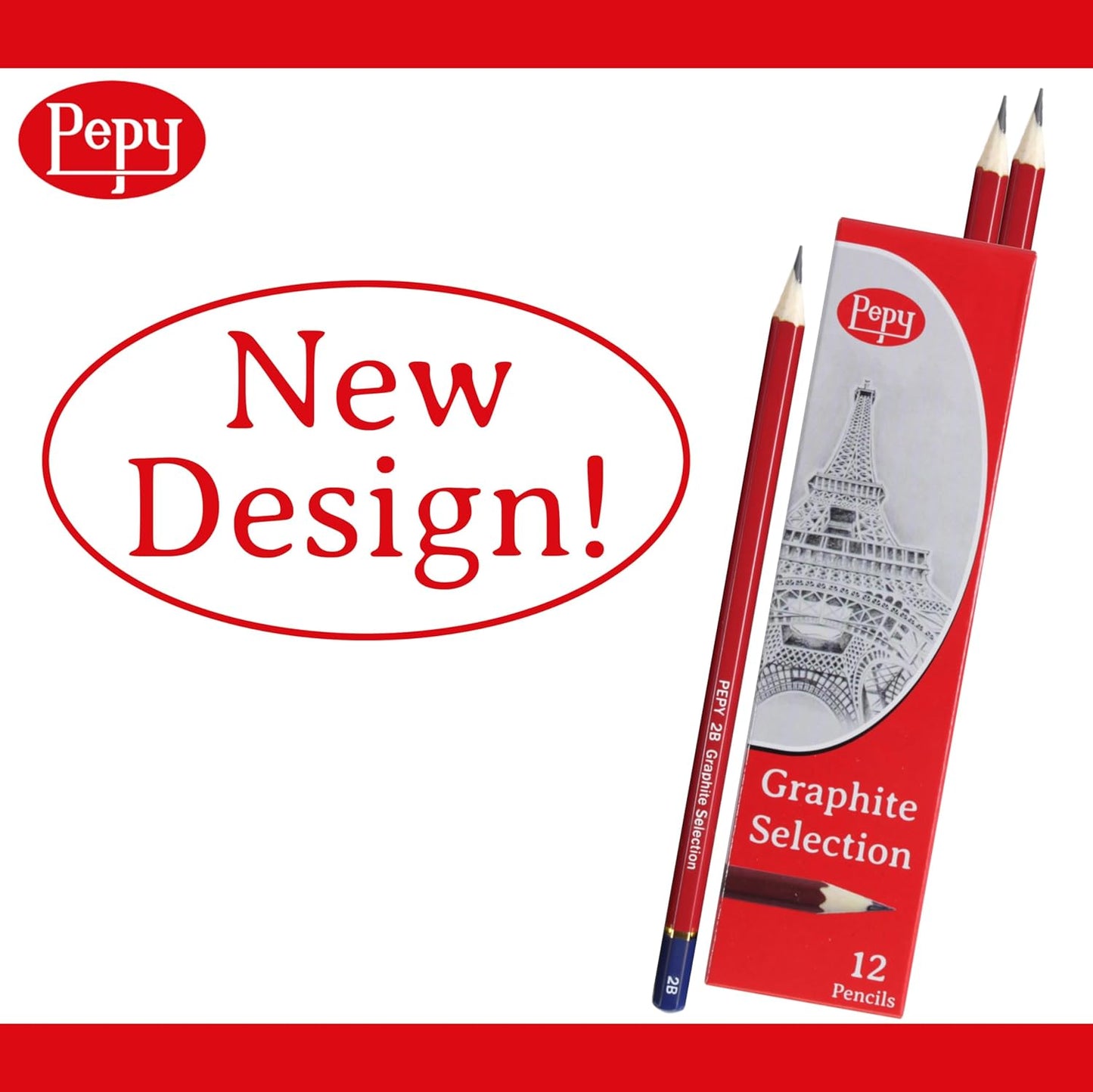 Pepy Graphite Professional Drawing Pencils - Set of 12 7B Pre-Sharpened Black Lead Pencils; Perfect for Drawing, Sketching and Shading, Graphic and Fine Art