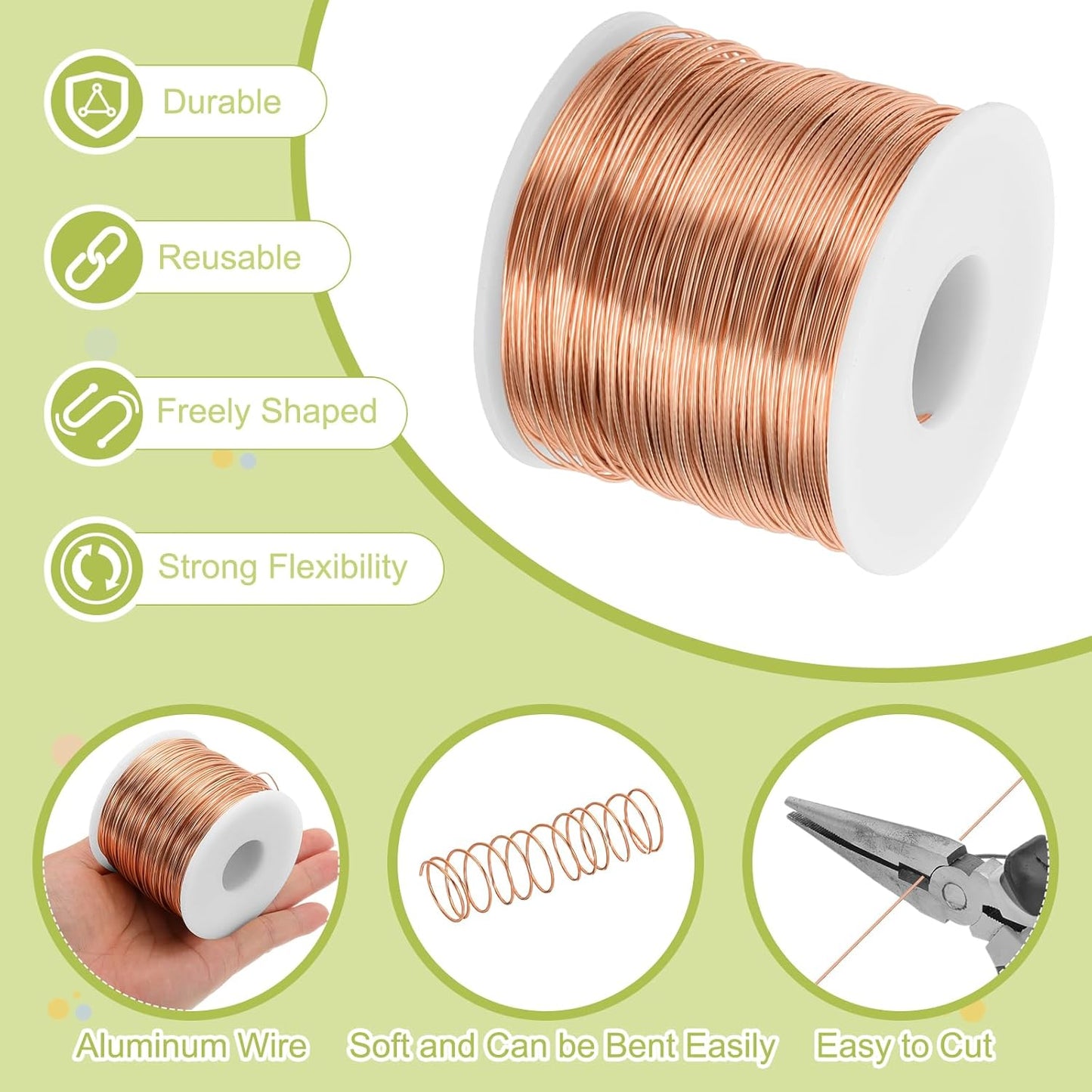 MECCANIXITY 20 Gauge Anodized Aluminum Craft Wire Bendable Bonsai Training Wire 771 Feet 0.8mm for Sculpting Crafts Wreath Floral Beading Jewelry Making, Copper Tone