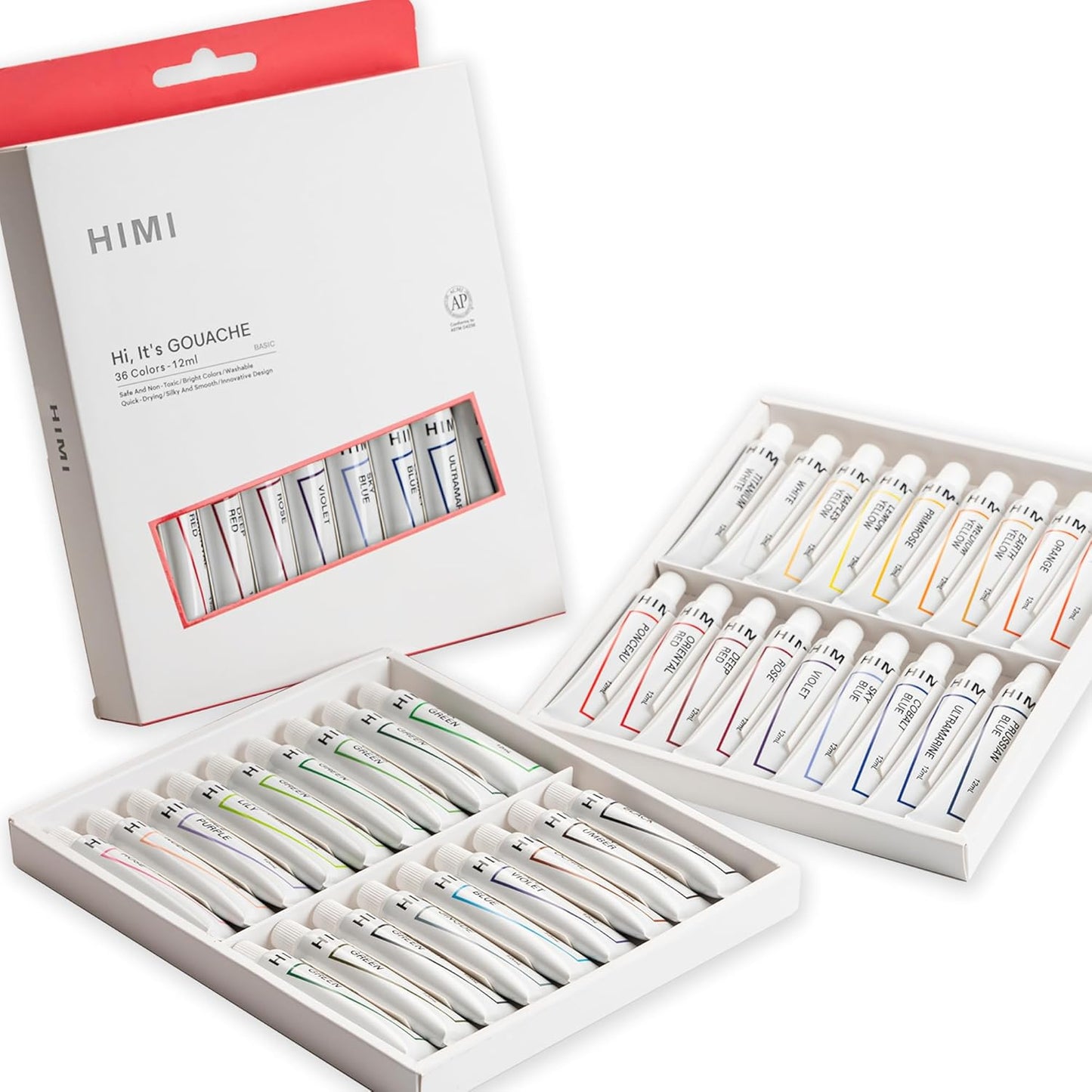 HIMI Gouache Paint Tube Set -36 Colors 12ml, with Rich Pigments, Gouache paint Non-Toxic, suitable for Beginners, Artists, and Hobby Painters. Beautiful Gifts for Art Supplies Painting（36 colors）