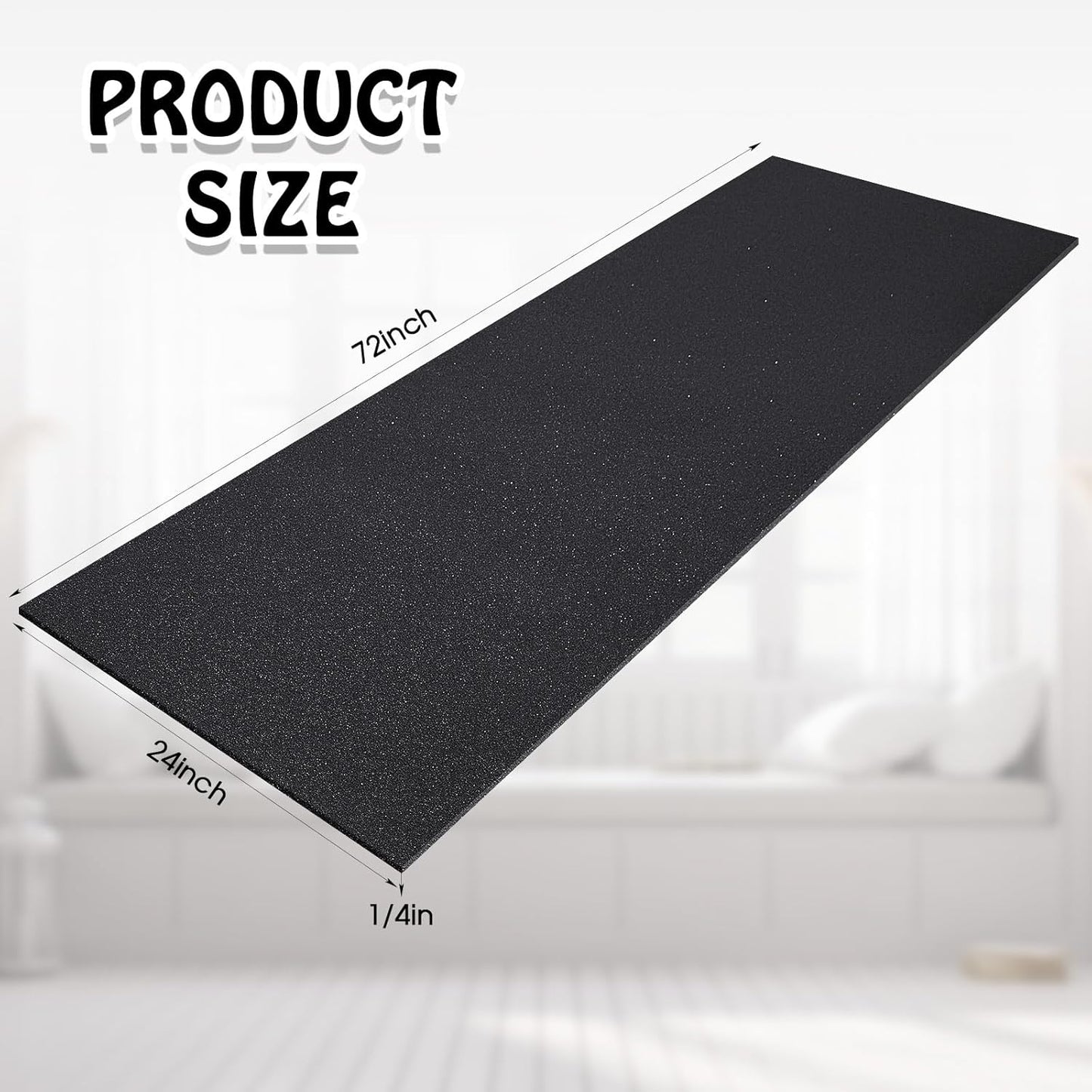 Amylove Polyurethane Foam 24" x 72" High Density Cushion Upholstery Foam Sheet for Seat Replacement DIY Projects Chairs Headboards Sofas Home (1/4" X 24" X 72",Black)