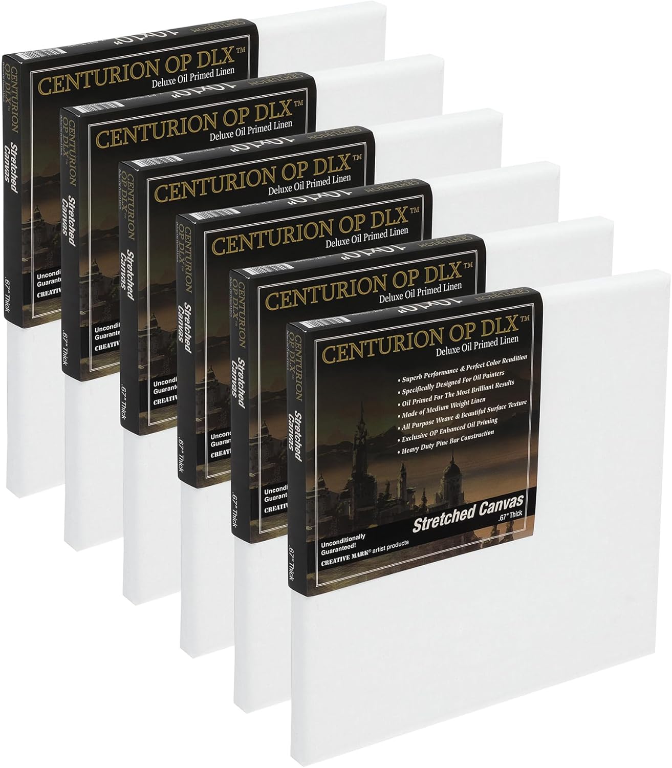 Centurion Deluxe Professional Oil Primed Linen Stretched Canvas, 11oz Linen, 36x36 - Box of 6, 0.67" Deep Canvases, Kiln-Dried Stretchers, Back Stapled, Premium Medium Weight Canvas for Oil Paintings