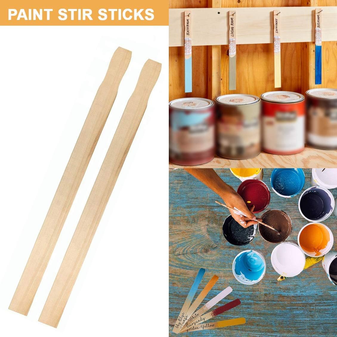 Wooden Paint Stir Sticks - Rewiss Paint Sticks 12 Inch Wood Stirrers Paddles Resin or Kids Wooden Craft Sticks, Garden and Library Markers(Pack of 50)