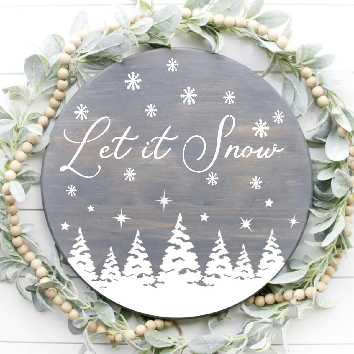 Christmas Stencils for Painting on Wood 12" Christmas Stencils for Crafts Reusable Xmas Holiday Stencil for Door Mats Round Hanger Fabrics Decor