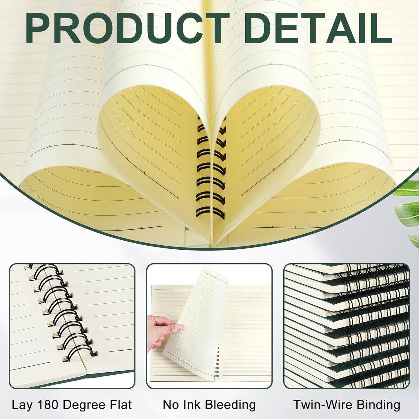 Yahenda 36 Pcs Spiral Notebook Bulk A5 Journal Lined 8.3'' x 5.5'' Writing Composition Paper Small Notepad Subject Notebook for Students Office Business Back to School Supplies (Deep Green)