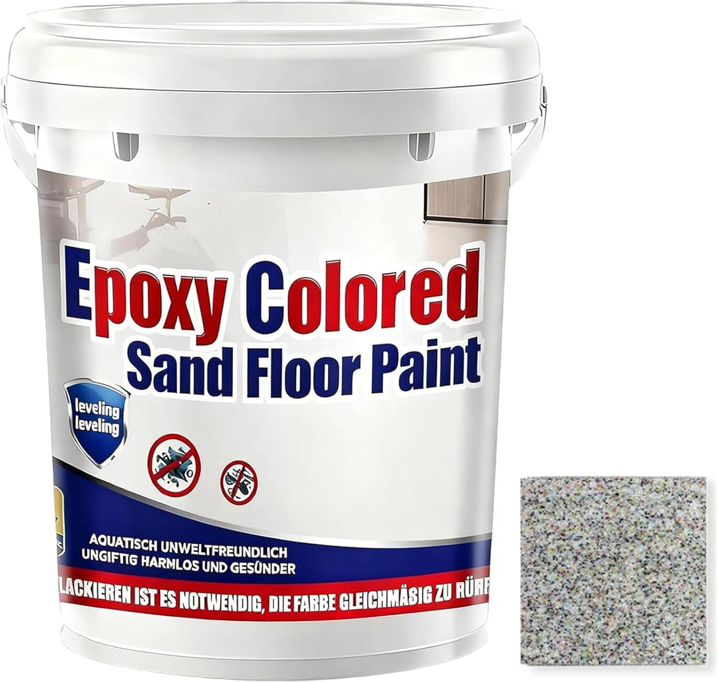Epoxy Colored Sand Floor Paint, Epoxy Floor Paint for Concrete, High Gloss Marble Effect Coating, Waterproof Non-Slip Concrete Paints, Suitable for Indoor/Outdoor Use (Colorful,128 oz/4 kg)