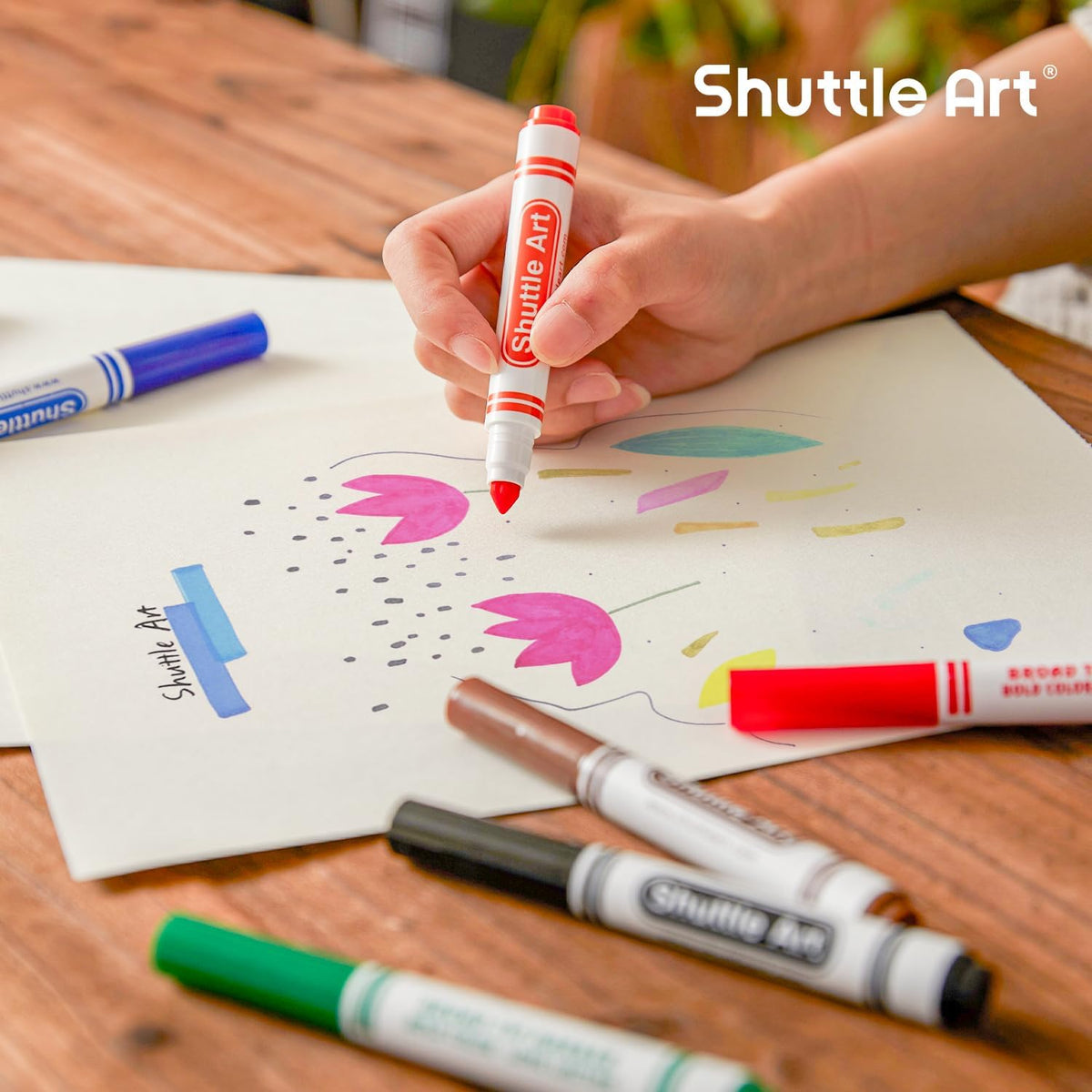 Shuttle Art 264 Pack Washable Markers, 12 Assorted Colors Broad Line Conical Tip Large Markers Bulk with a Box, Bonus Caps, Home Classroom School Supplies for Toddlers Kids Adults Students Teachers