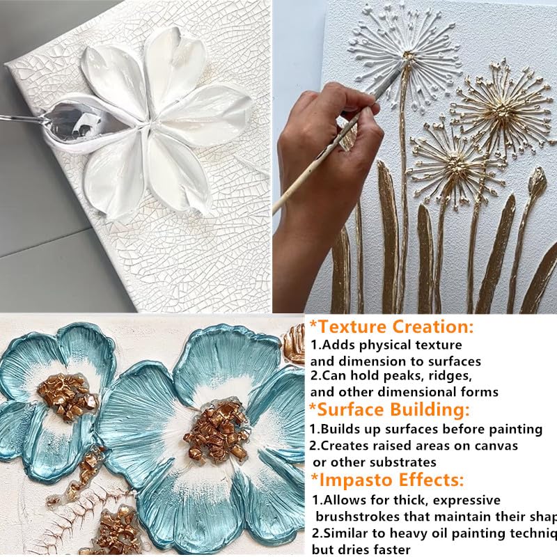 Acrylic Modeling Paste 3D Art Texture Paste 9.88oz/280ml, Ideal for Wood/T-Shirts/Glass/Stone, Sculpting Material Fast Drying Gesso Alternative DIY Crafts Projects (Acrylic Modeling Paste)