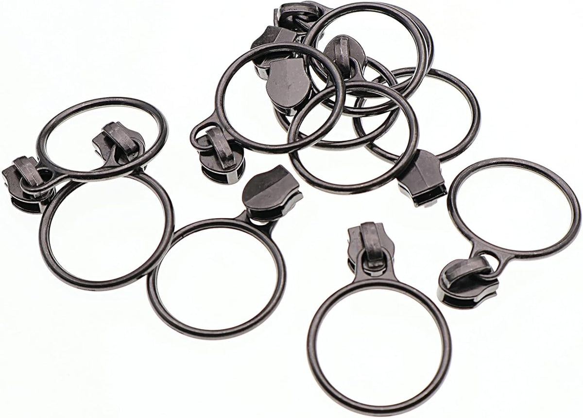 Leekayer #5 Black Nickel Metallic Nylon Coil Teeth Zippers by The Yard Bulk 10 Yards Black Zipper Tape with 25pcs Black Nickel Ring Pull Sliders for DIY Sewing Tailor Craft Bag(Black)